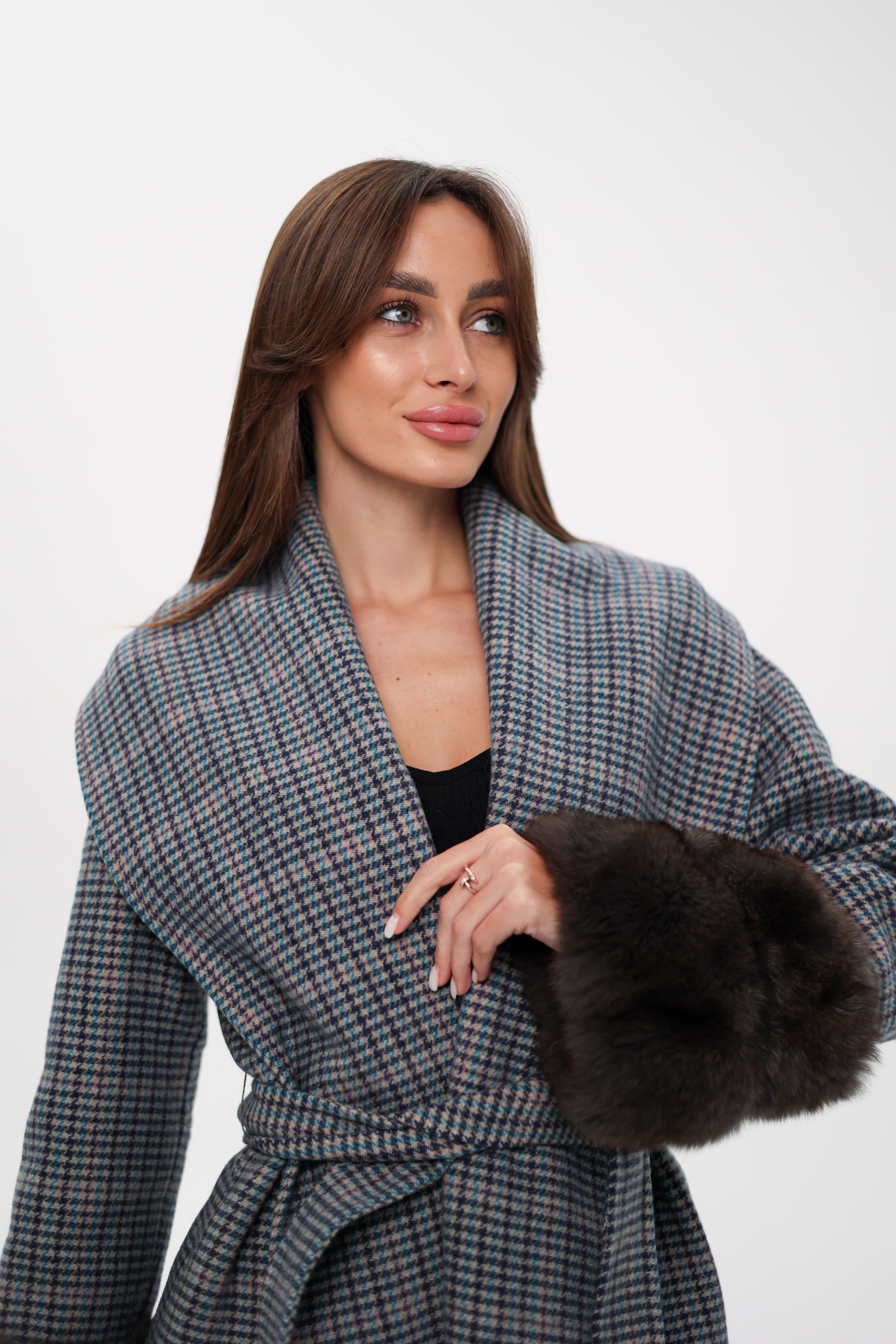 Genuine Polar Fox Fur Virgin Wool Wrap Coat - Energize Trek