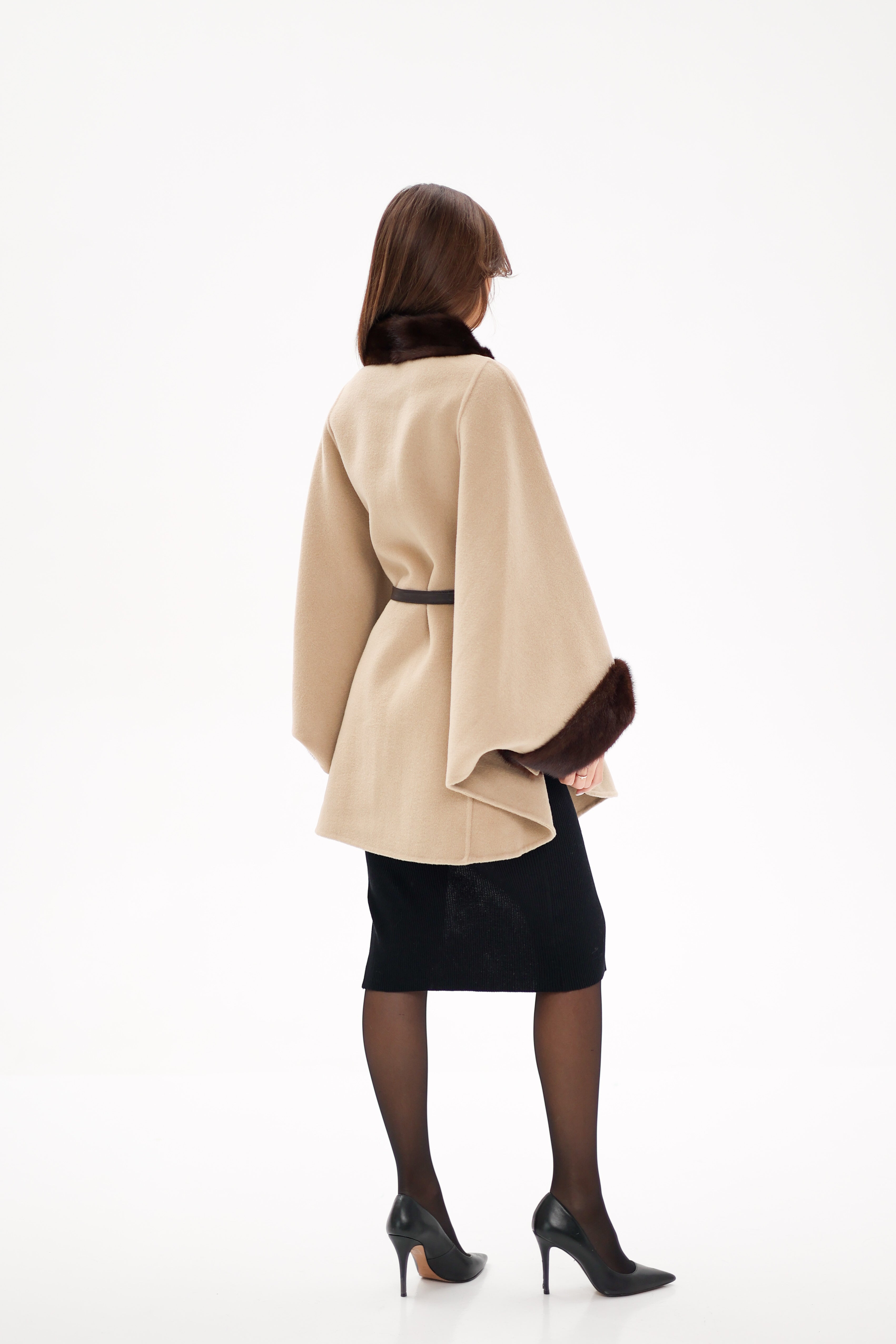 Genuine Scandinavian Mink Fur Double Face Wool Poncho - Energize Trek