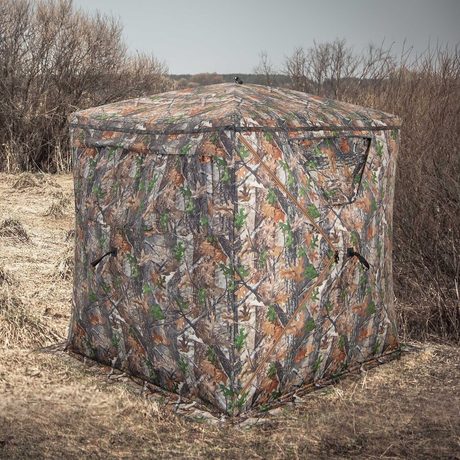 2-3 Person Hunting Blind Portable Pop Up Ground Tent with Carry Bag and Storage Pocket - Energize Trek