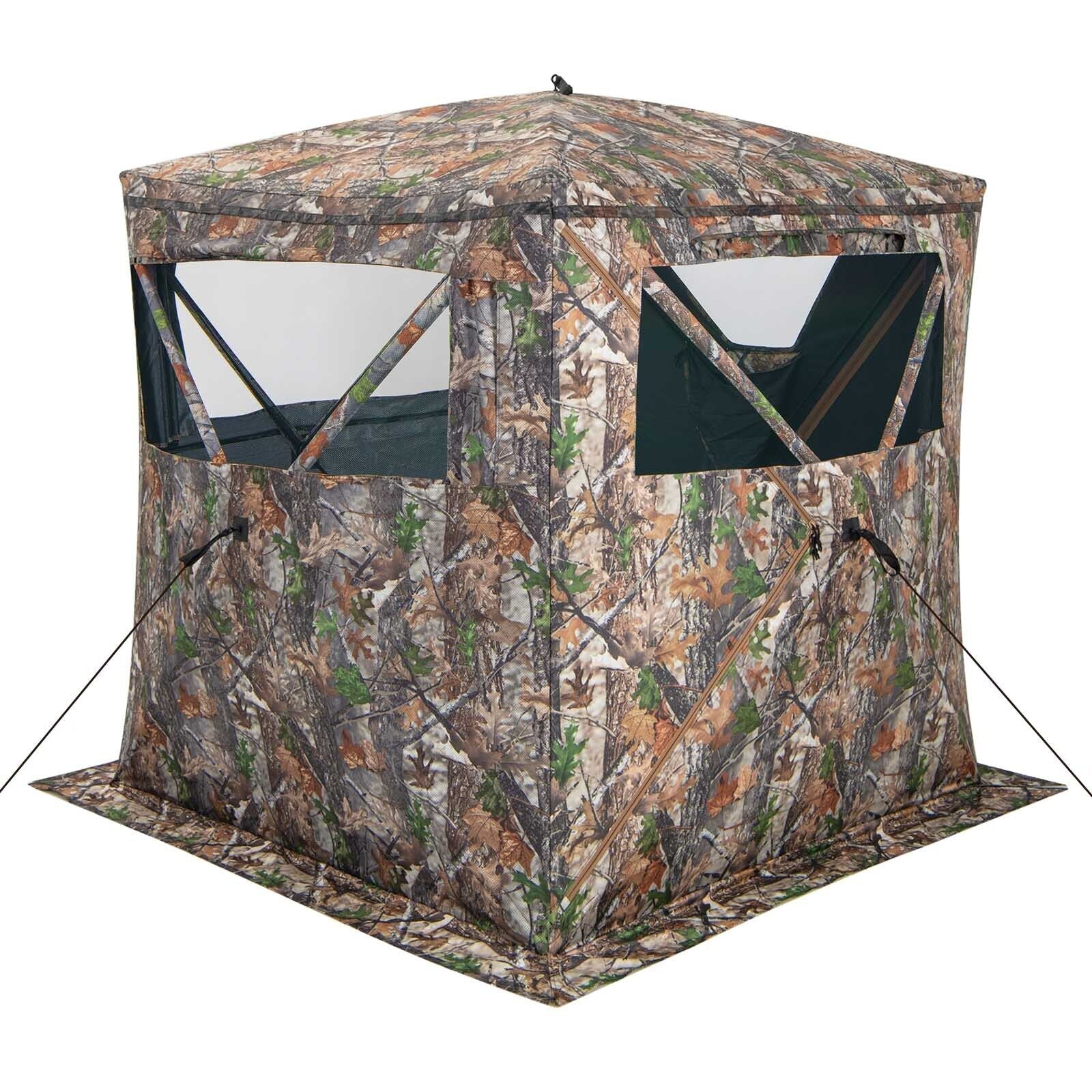 2-3 Person Hunting Blind Portable Pop Up Ground Tent with Carry Bag and Storage Pocket - Energize Trek