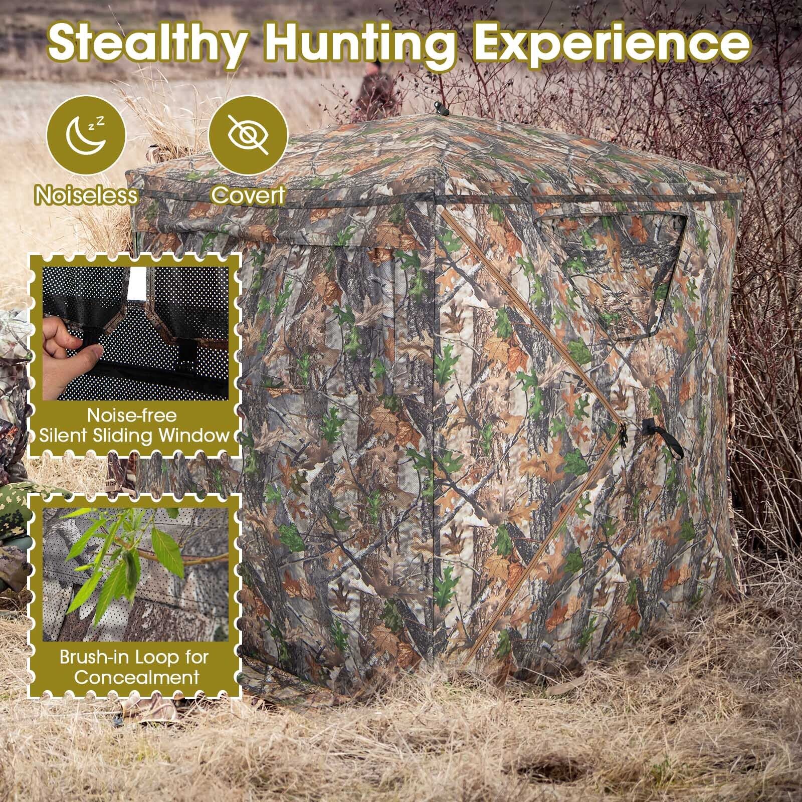 2-3 Person Hunting Blind Portable Pop Up Ground Tent with Carry Bag and Storage Pocket - Energize Trek