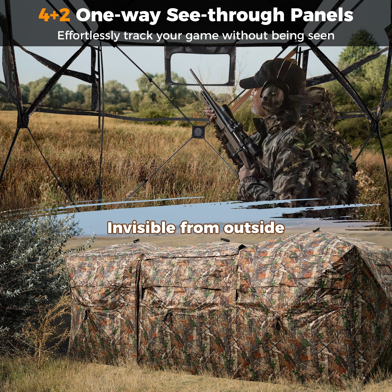 2-6 Person Side-by-Side Hunting Blinds Double One-way See-through Ground Blinds - Energize Trek
