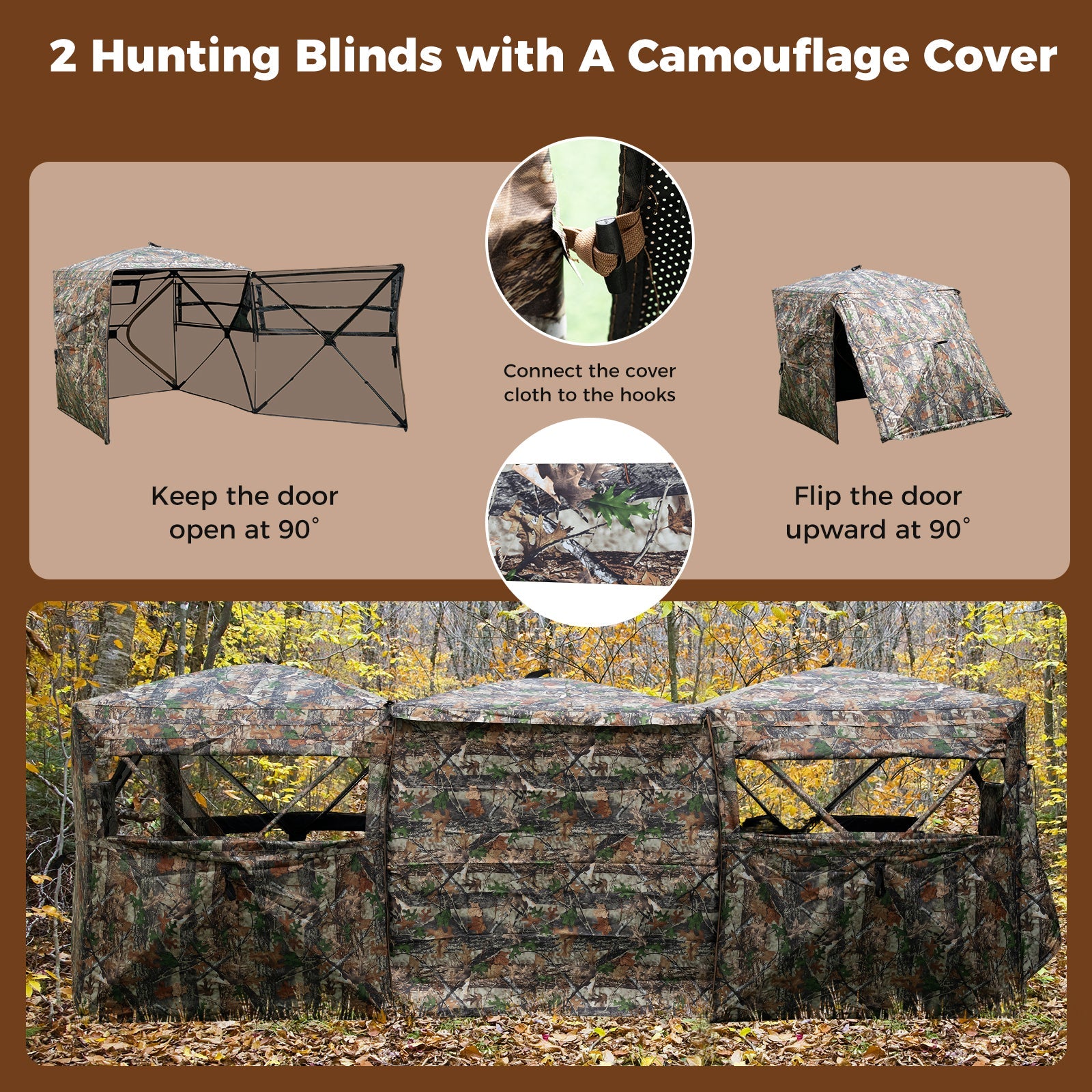 2-6 Person Side-by-Side Hunting Blinds Double One-way See-through Ground Blinds - Energize Trek