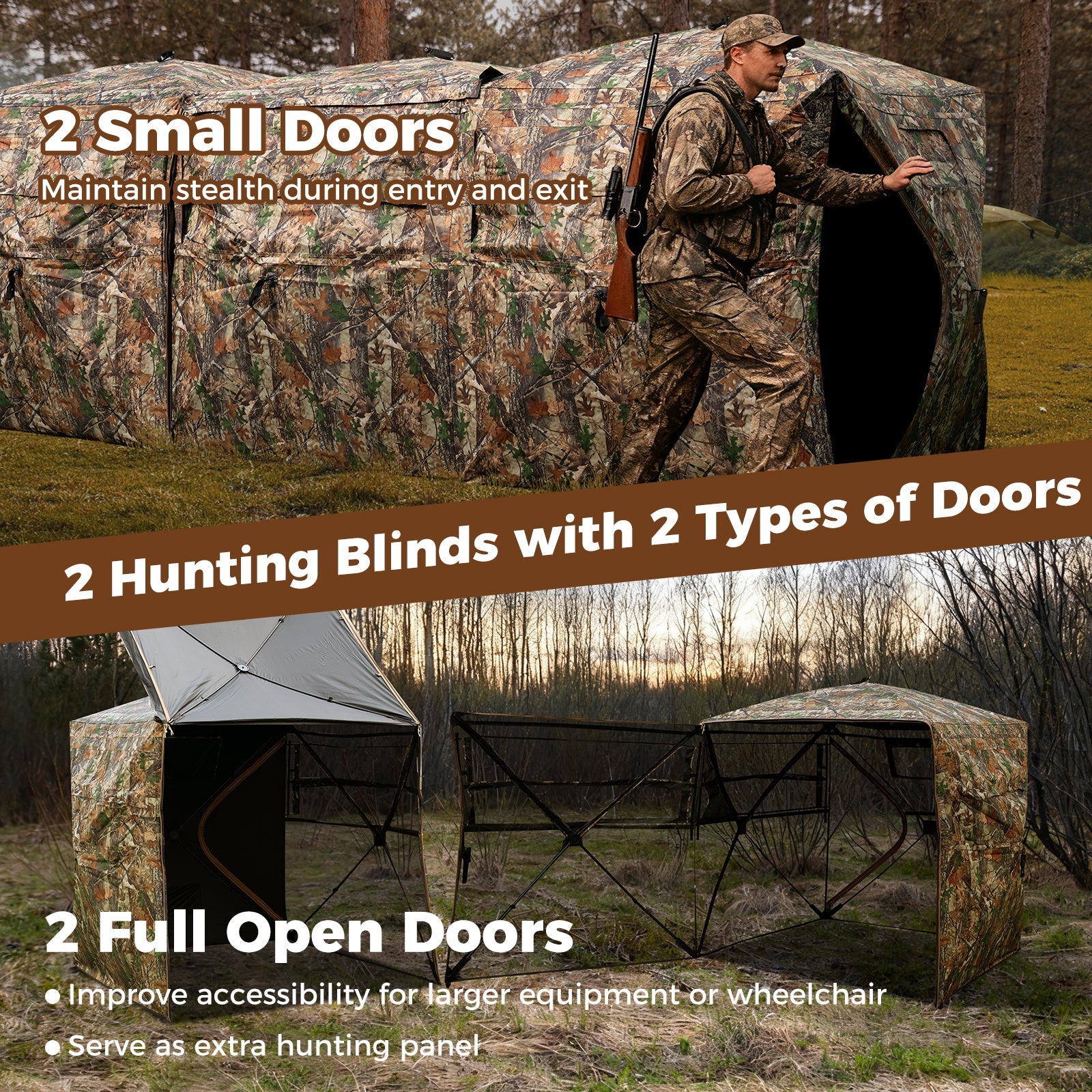 2-6 Person Side-by-Side Hunting Blinds Double One-way See-through Ground Blinds - Energize Trek