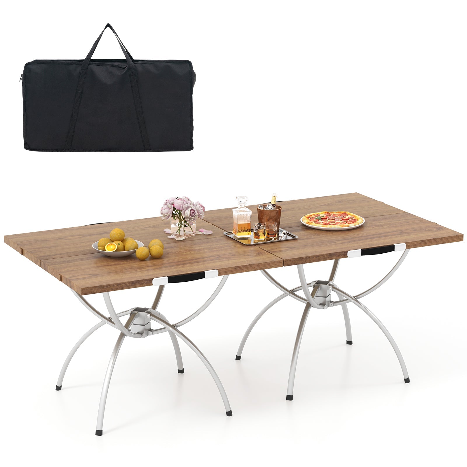 2 Pack Folding Camping Table with Wood-grain Tabletop for Hiking Party-Natural - Energize Trek
