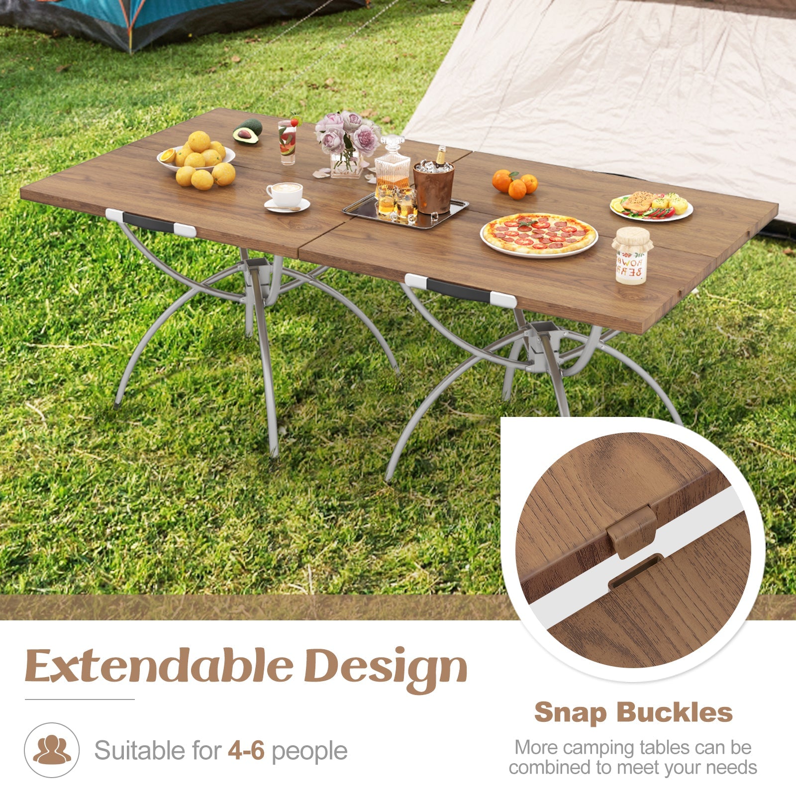2 Pack Folding Camping Table with Wood-grain Tabletop for Hiking Party-Natural - Energize Trek
