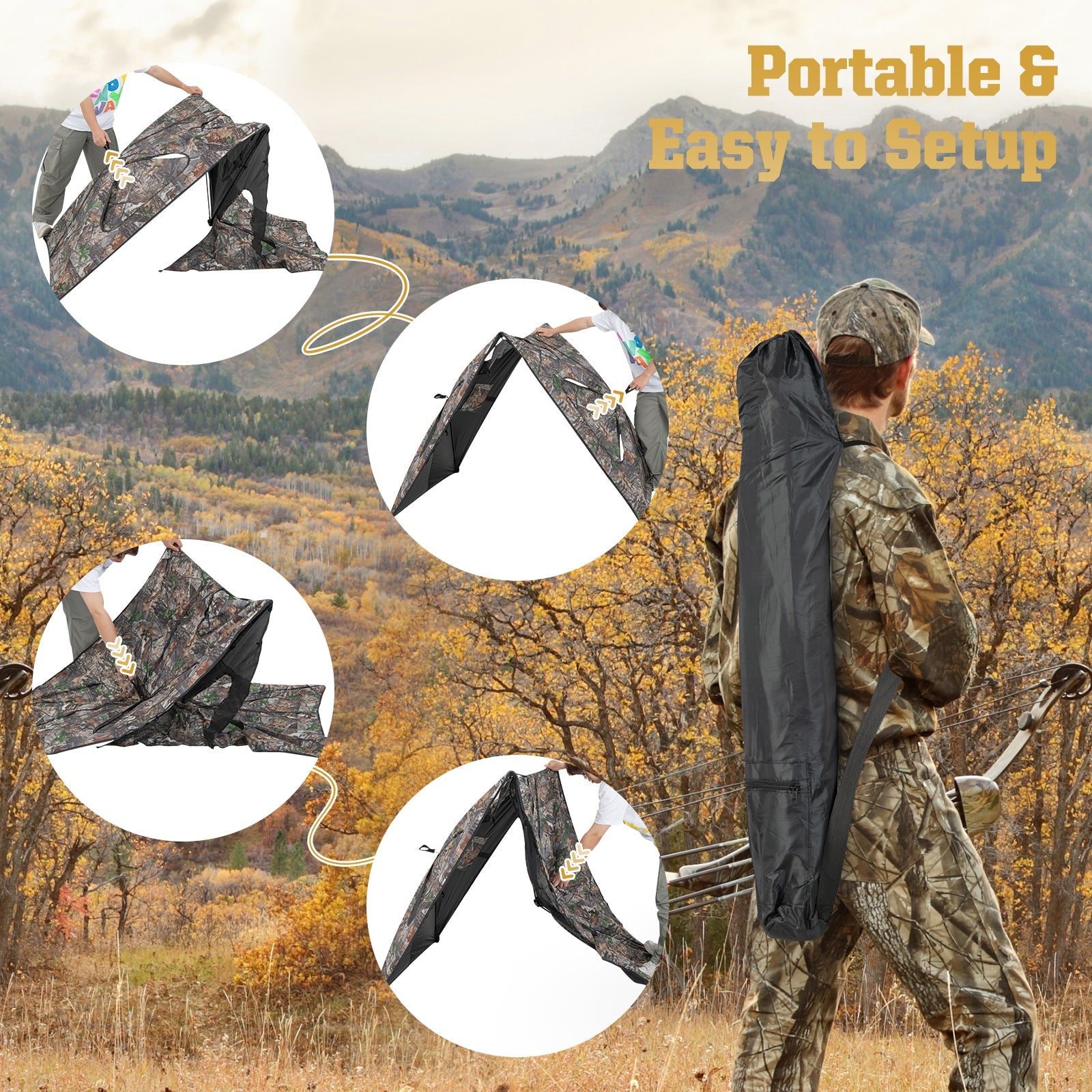 2-Panel Hunting Ground Blind Pop Up Fence with 3 Shoot Through Ports - Energize Trek