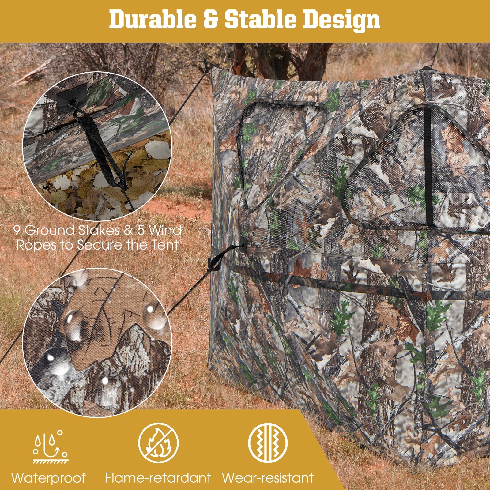 2-Panel Hunting Ground Blind Pop Up Fence with 3 Shoot Through Ports - Energize Trek