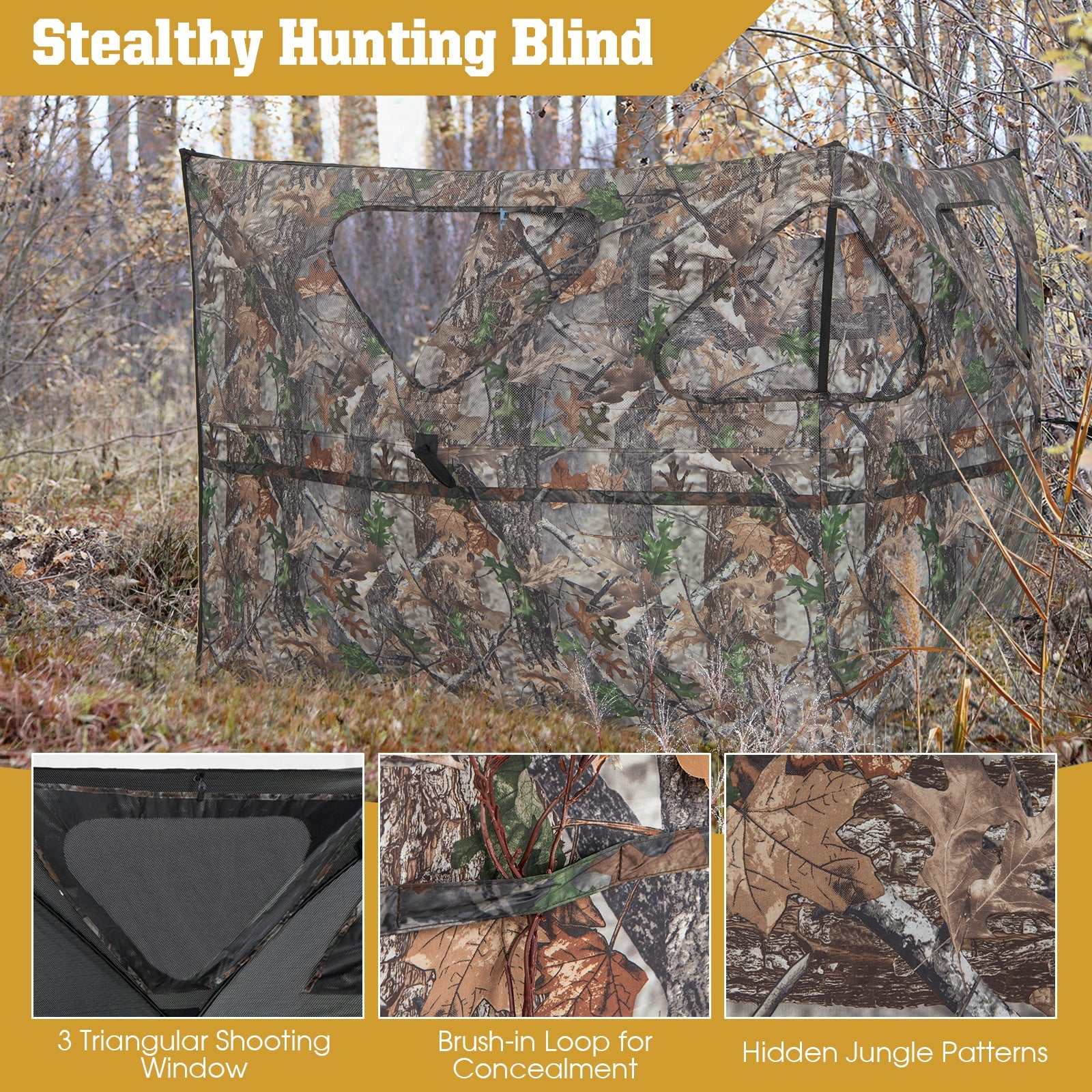 2-Panel Hunting Ground Blind Pop Up Fence with 3 Shoot Through Ports - Energize Trek