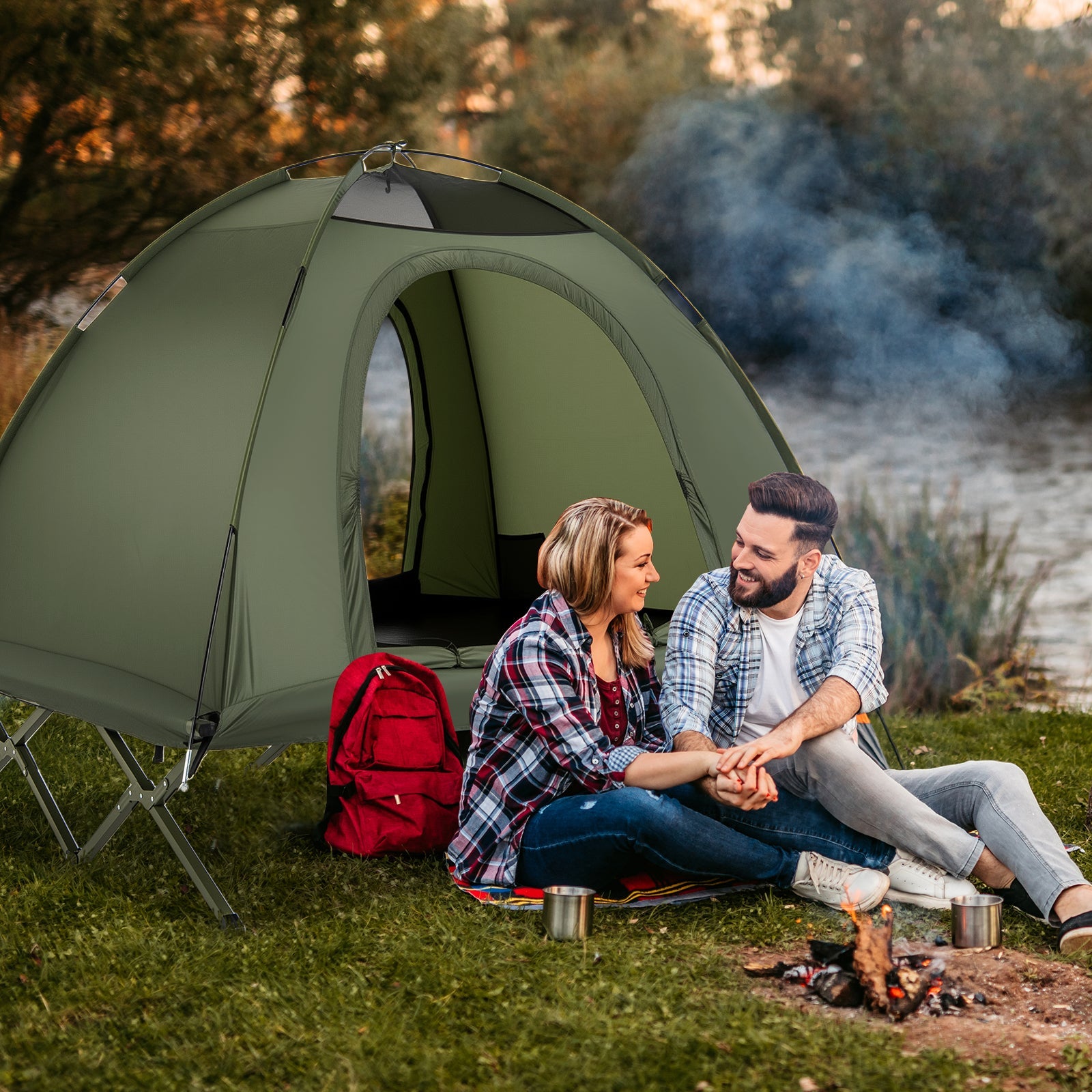 2-Person Camping Cot Tent Foldable Off-Ground Camping Combo for Adults - Energize Trek