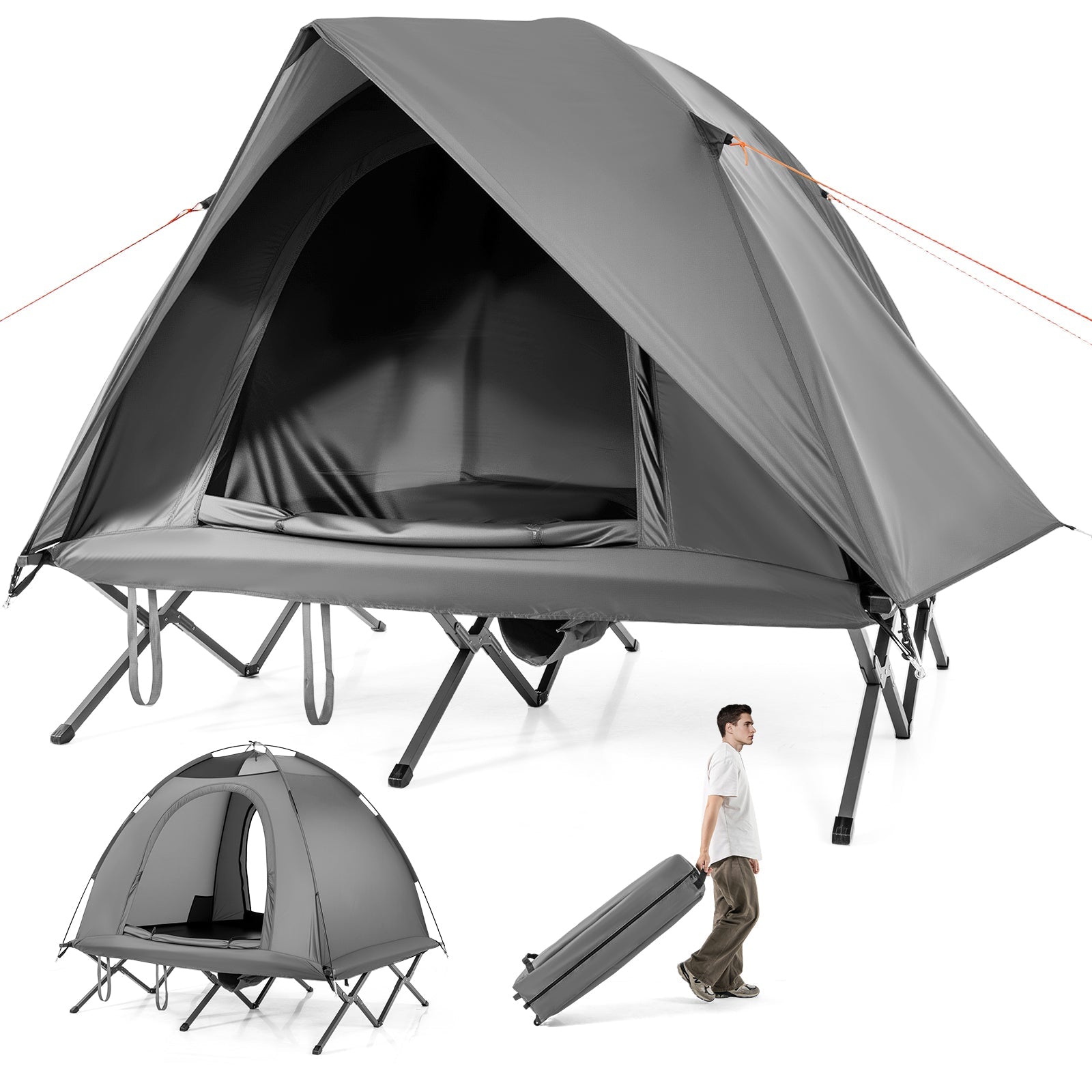 2-Person Camping Cot Tent Foldable Off-Ground Camping Combo for Adults - Energize Trek