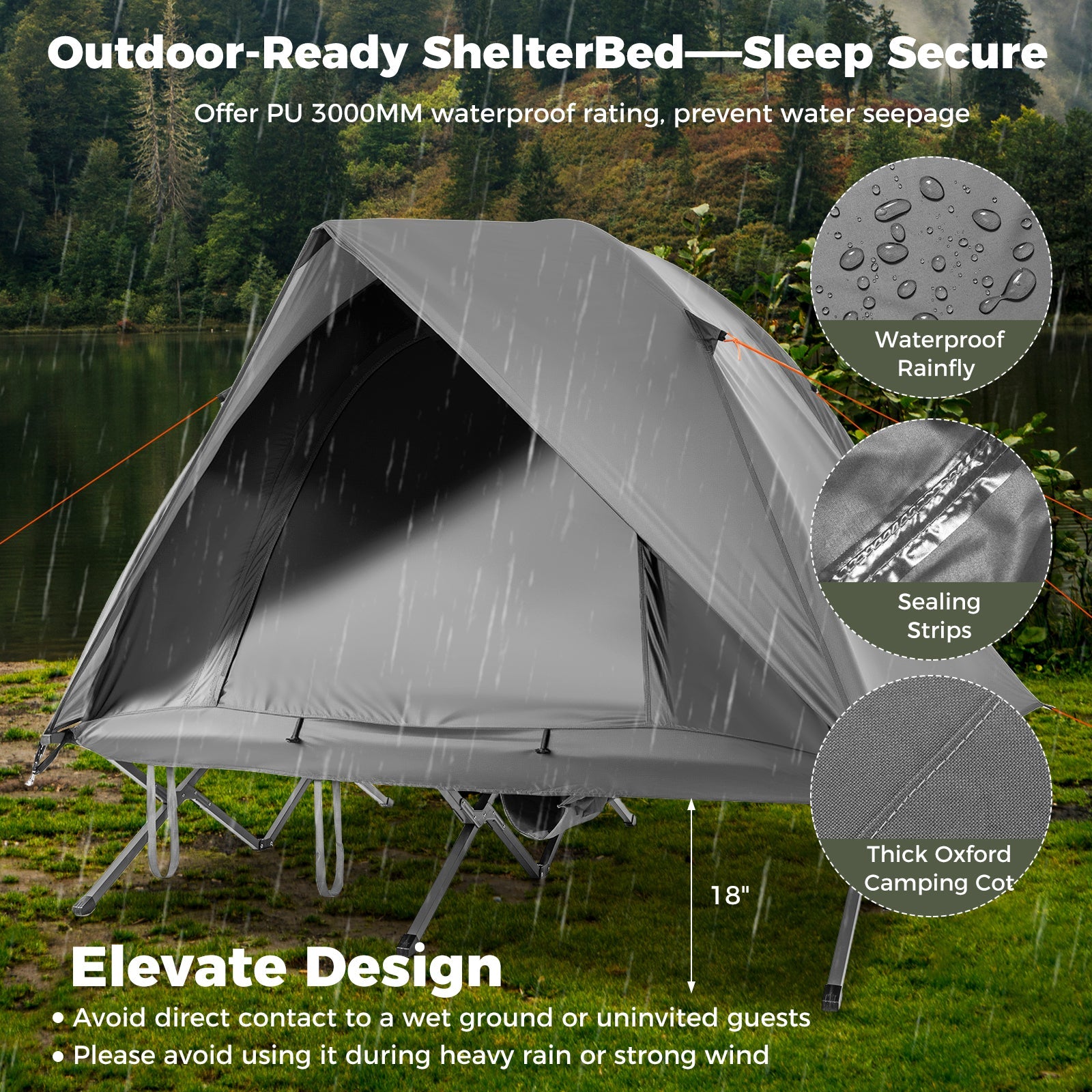 2-Person Camping Cot Tent Foldable Off-Ground Camping Combo for Adults - Energize Trek
