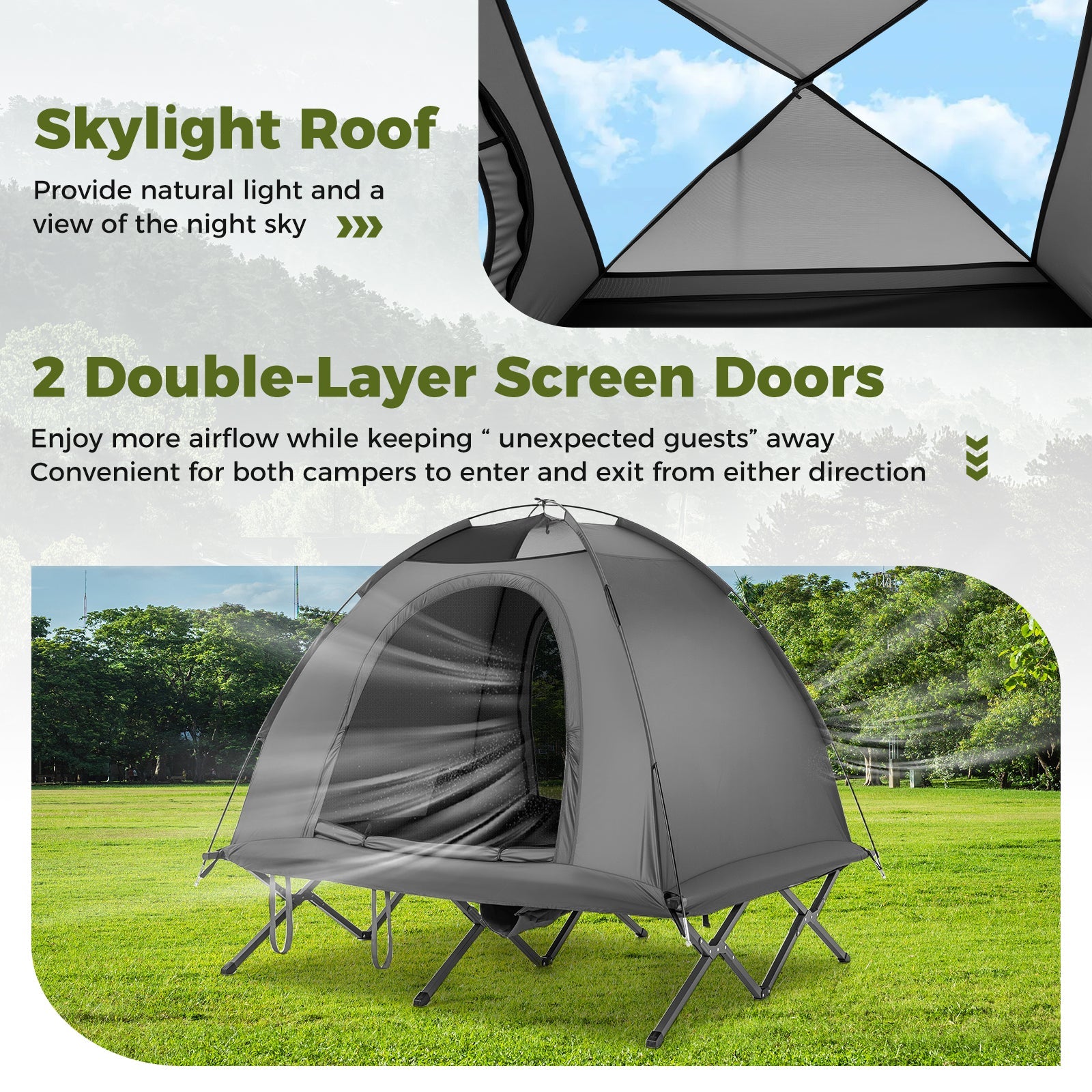 2-Person Camping Cot Tent Foldable Off-Ground Camping Combo for Adults - Energize Trek