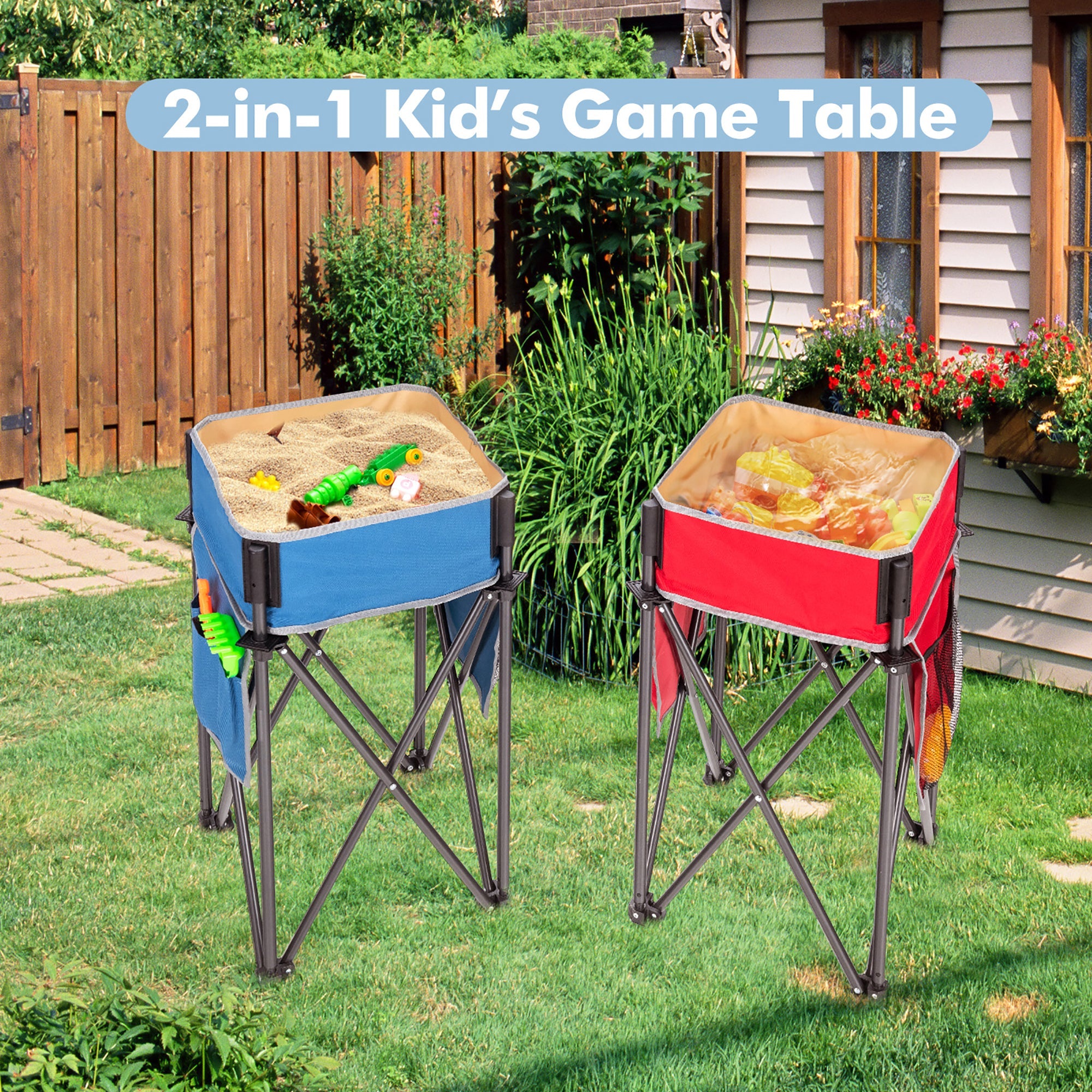 2 Pieces Folding Camping Tables with Large Capacity Storage Sink for Picnic - Energize Trek