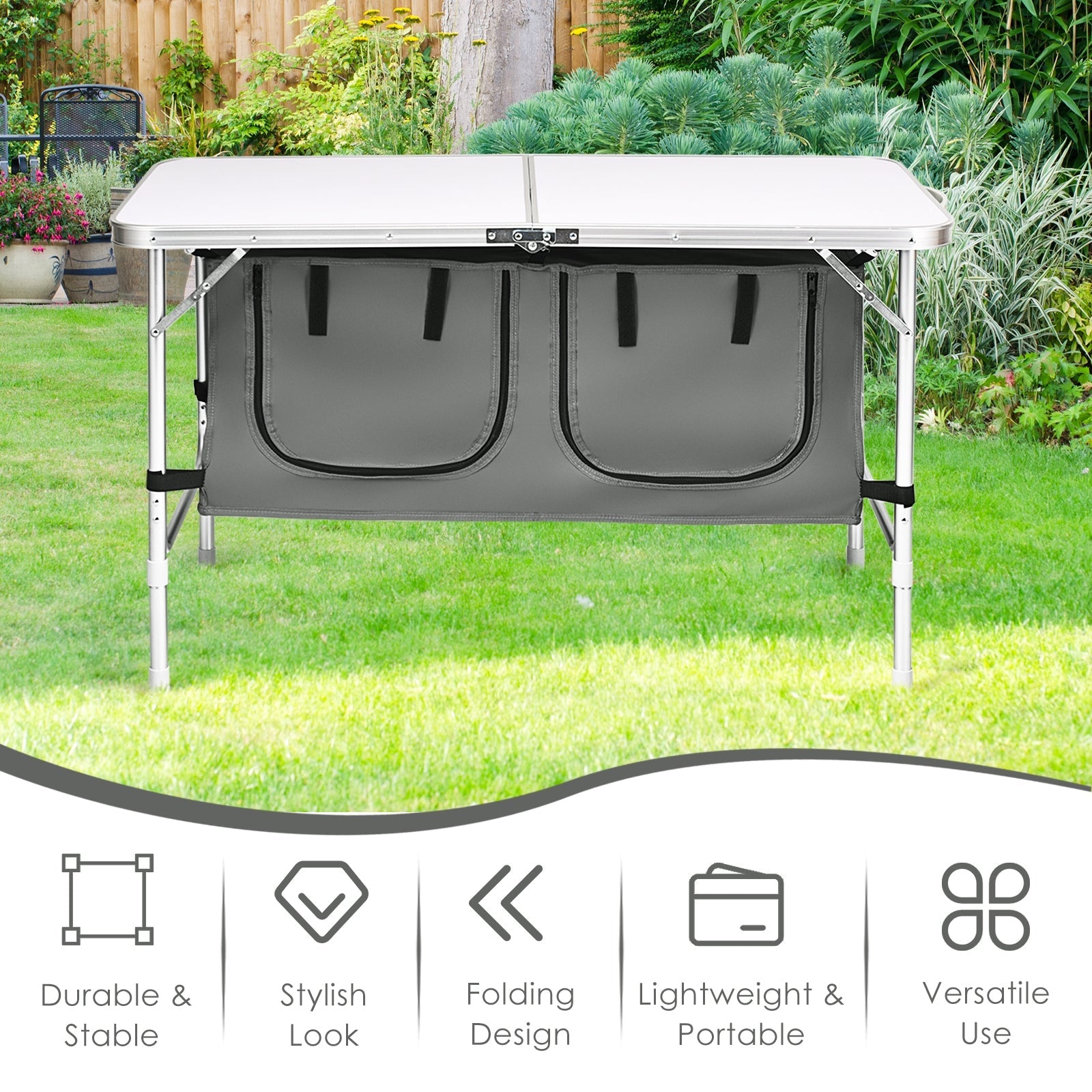 Height Adjustable Folding Camping Table-Gray
