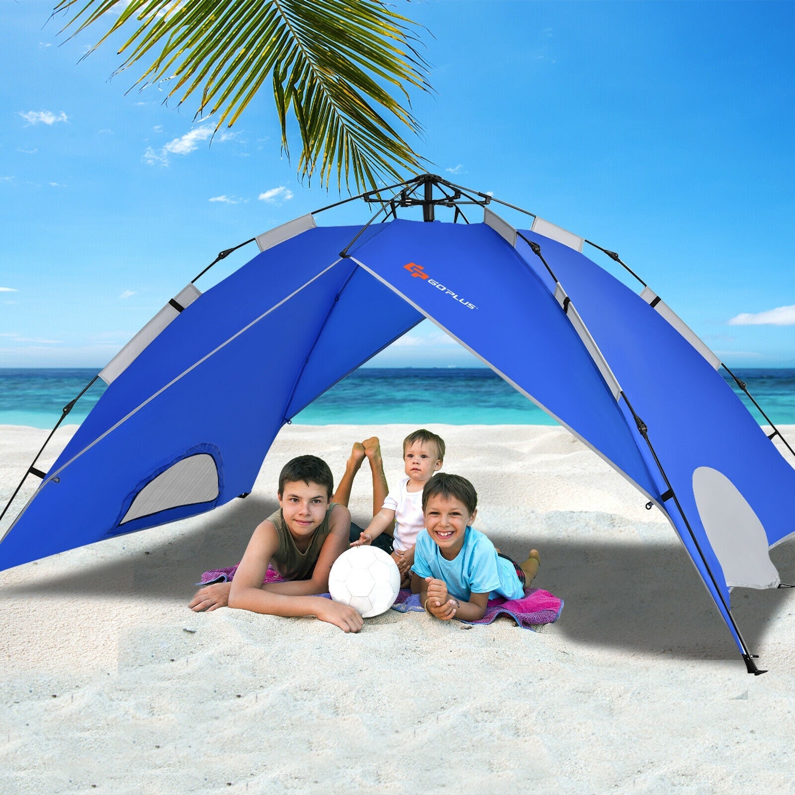 2-in-1 4 Person Instant Pop-up Waterproof Camping Tent-Blue - Energize Trek