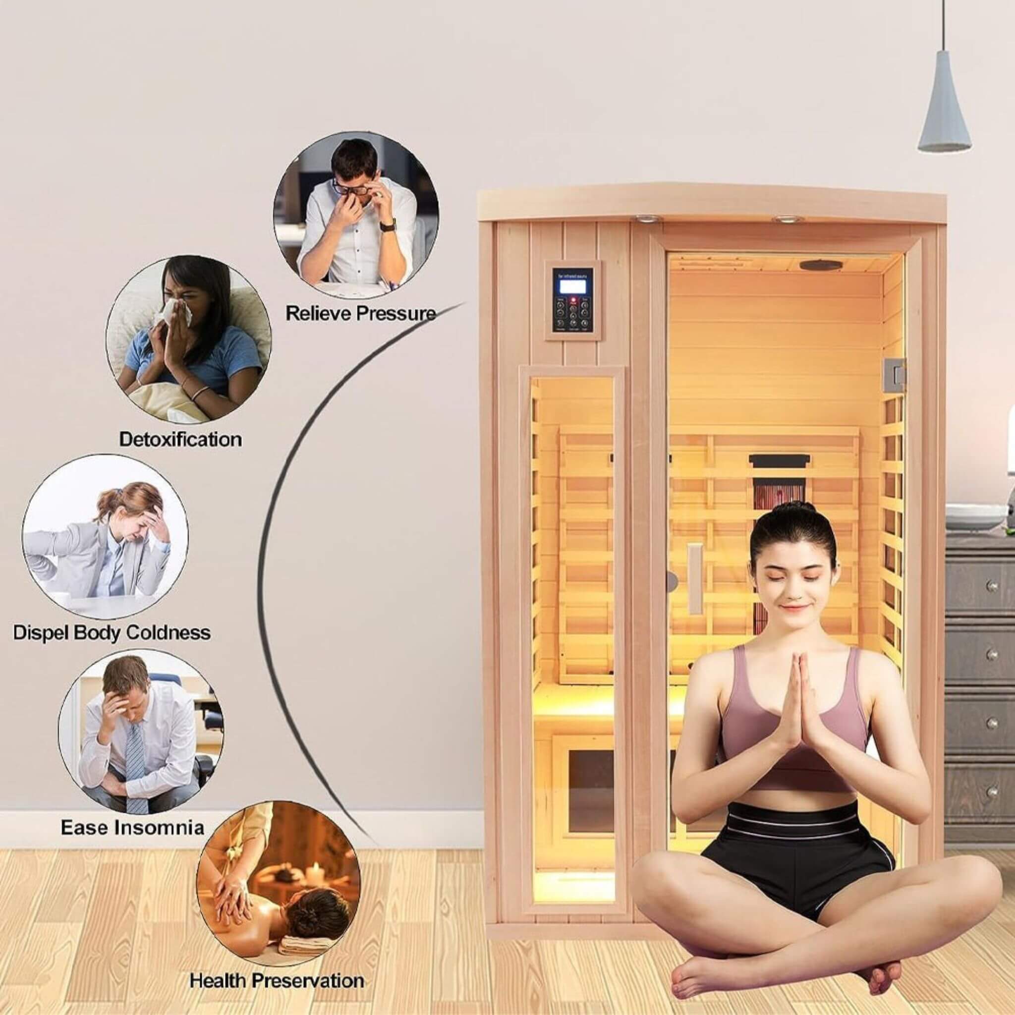 Premium 2-Person Low EMF FAR-Infrared Heat Wood Home Personal Spa Sauna With Ceramic Heaters, 1760W (SAK25714) - Energize Trek