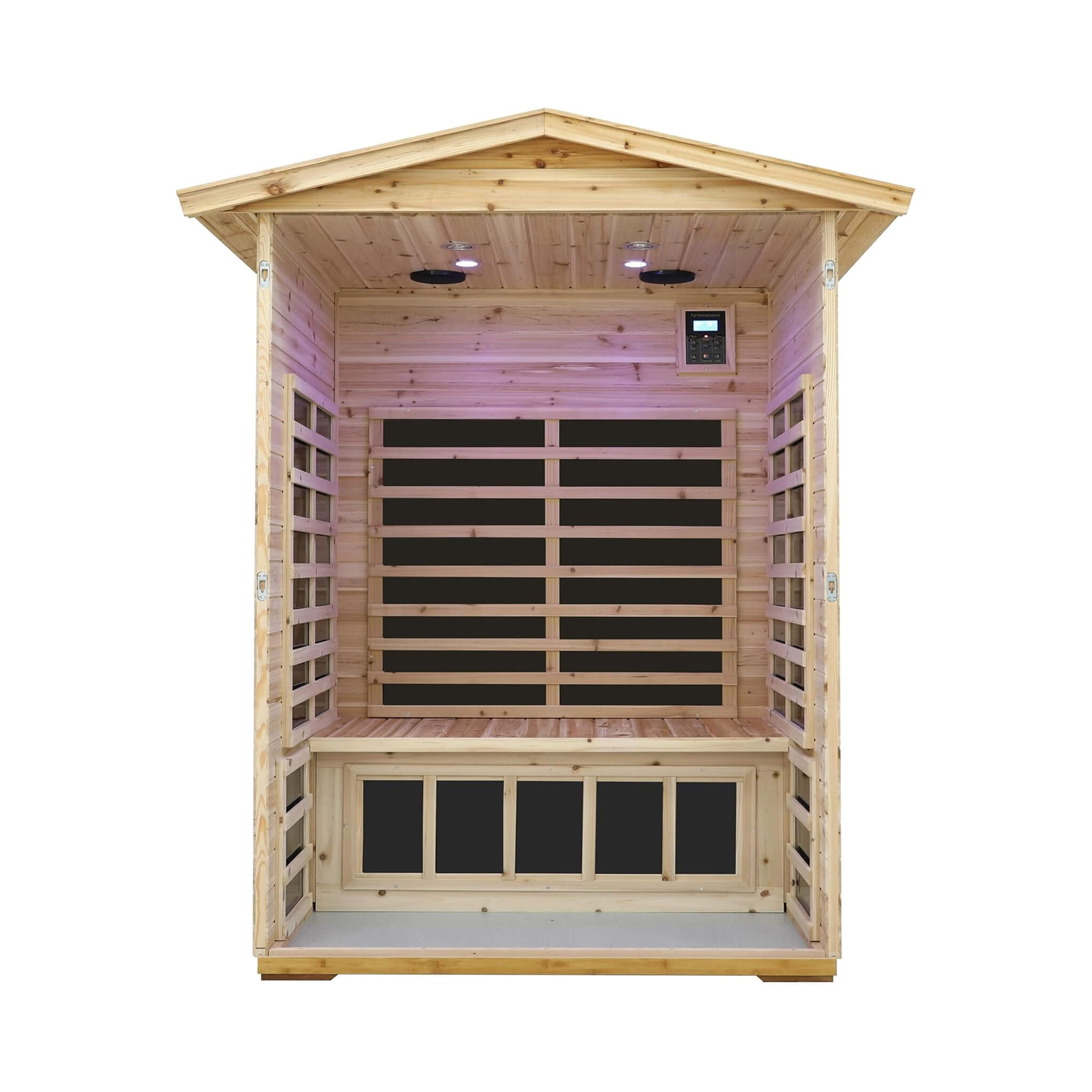 Luxury 2-Person Outdoor Low EMF Hemlock Infrared Sauna With Bluetooth And Chromotherapy Light (SAK97318) - Energize Trek
