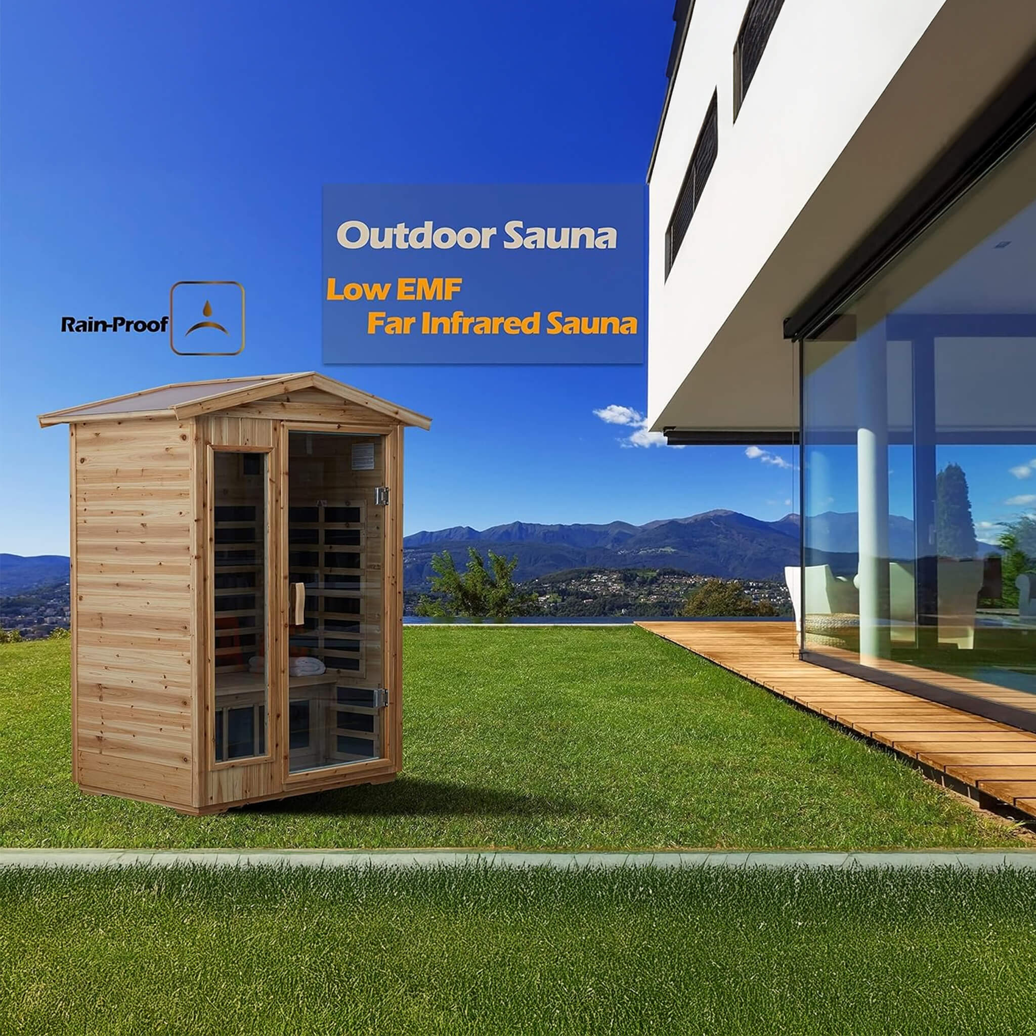 Luxury 2-Person Outdoor Low EMF Hemlock Infrared Sauna With Bluetooth And Chromotherapy Light (SAK97318) - Energize Trek