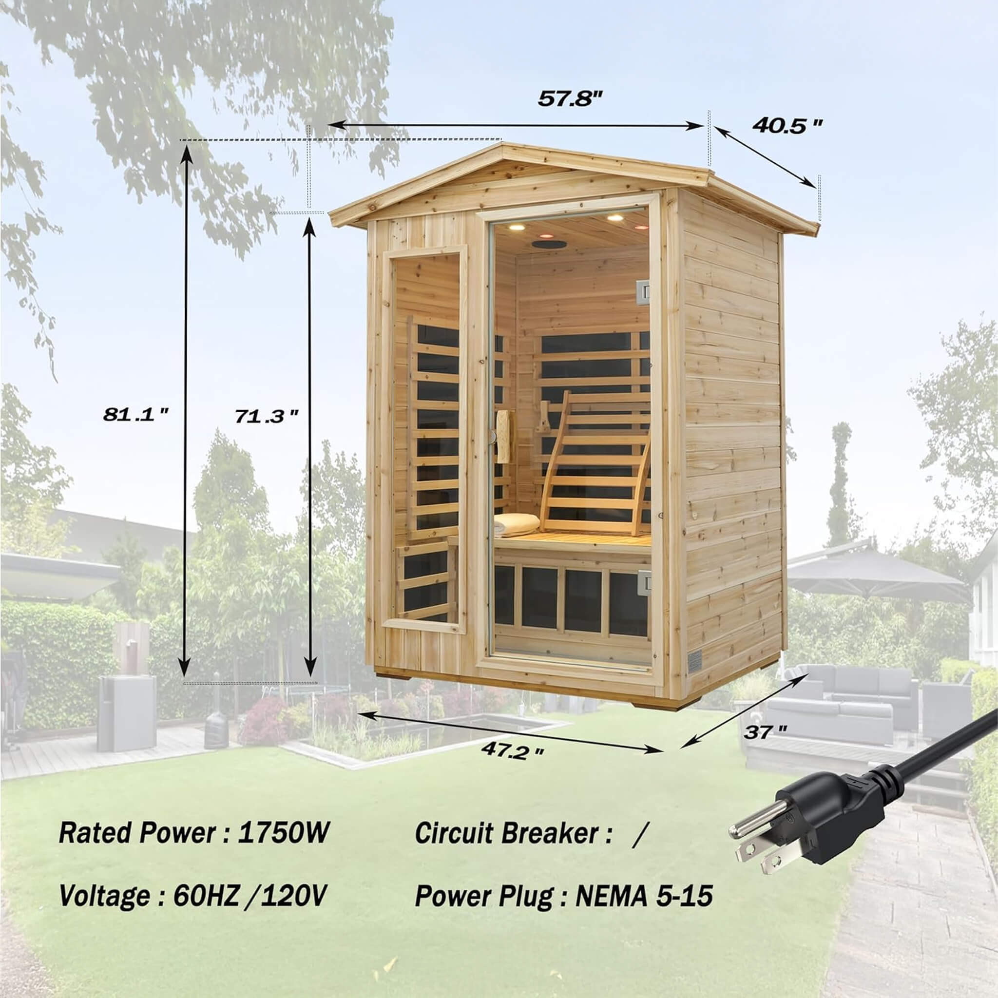 Luxury 2-Person Outdoor Low EMF Hemlock Infrared Sauna With Bluetooth And Chromotherapy Light (SAK97318) - Energize Trek