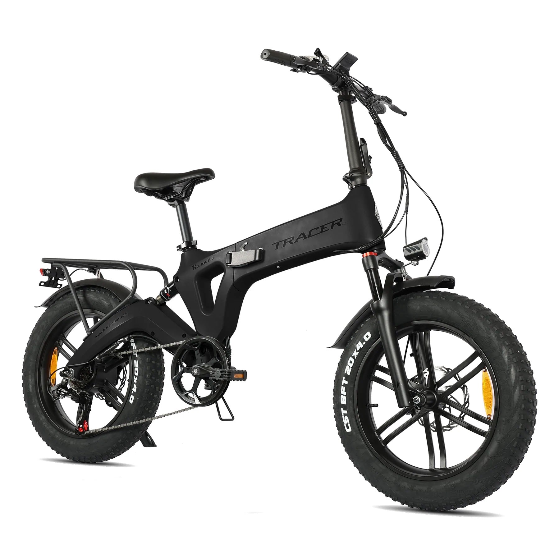 TRACER 20”Folding E-Bike Shimano 7-Speed Magnesium Alloy One-piece structure Full Suspens Disc Brake Magnesium Alloy Black FAT Rims 20x3" FAT Black Tires Motor 750W Lithium-ion Battery 48V/14 Ah Li-ion Color: Matte Black - Energize Trek