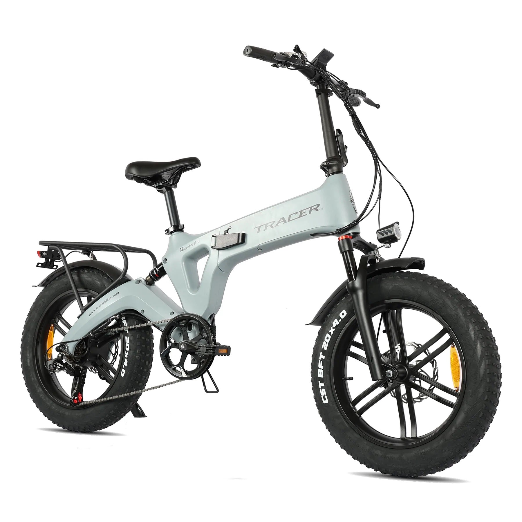 TRACER 20”Folding E-Bike Shimano 7-Speed Magnesium Alloy One-piece structure Full Suspens Disc Brake Magnesium Alloy Black FAT Rims 20x3" FAT Black Tires Motor 750W Lithium-ion Battery 48V/14 Ah Li-ion Color: Matte Black - Energize Trek