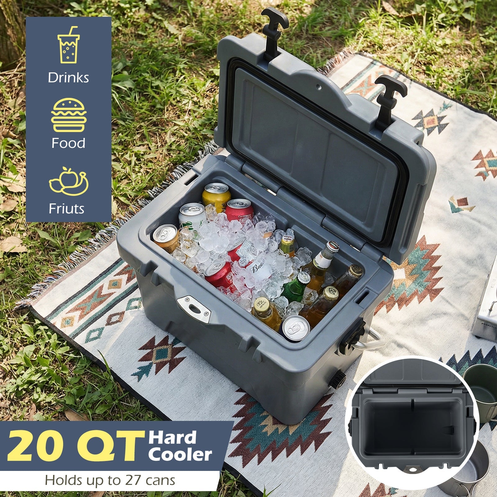20 Quart Portable Hard Cooler with Built-in Ruler and Bottle - Energize Trek