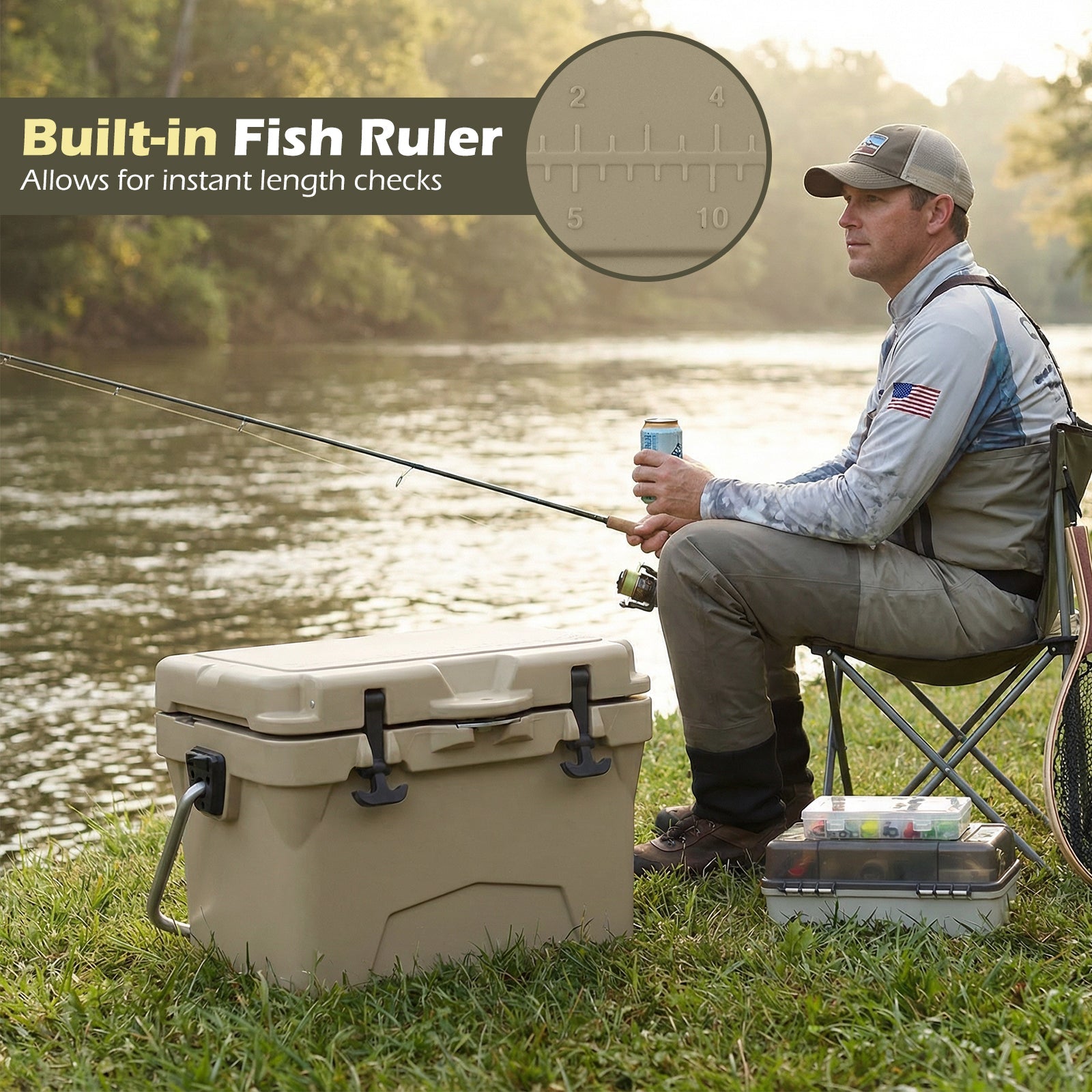 20 Quart Portable Hard Cooler with Built-in Ruler and Bottle - Energize Trek