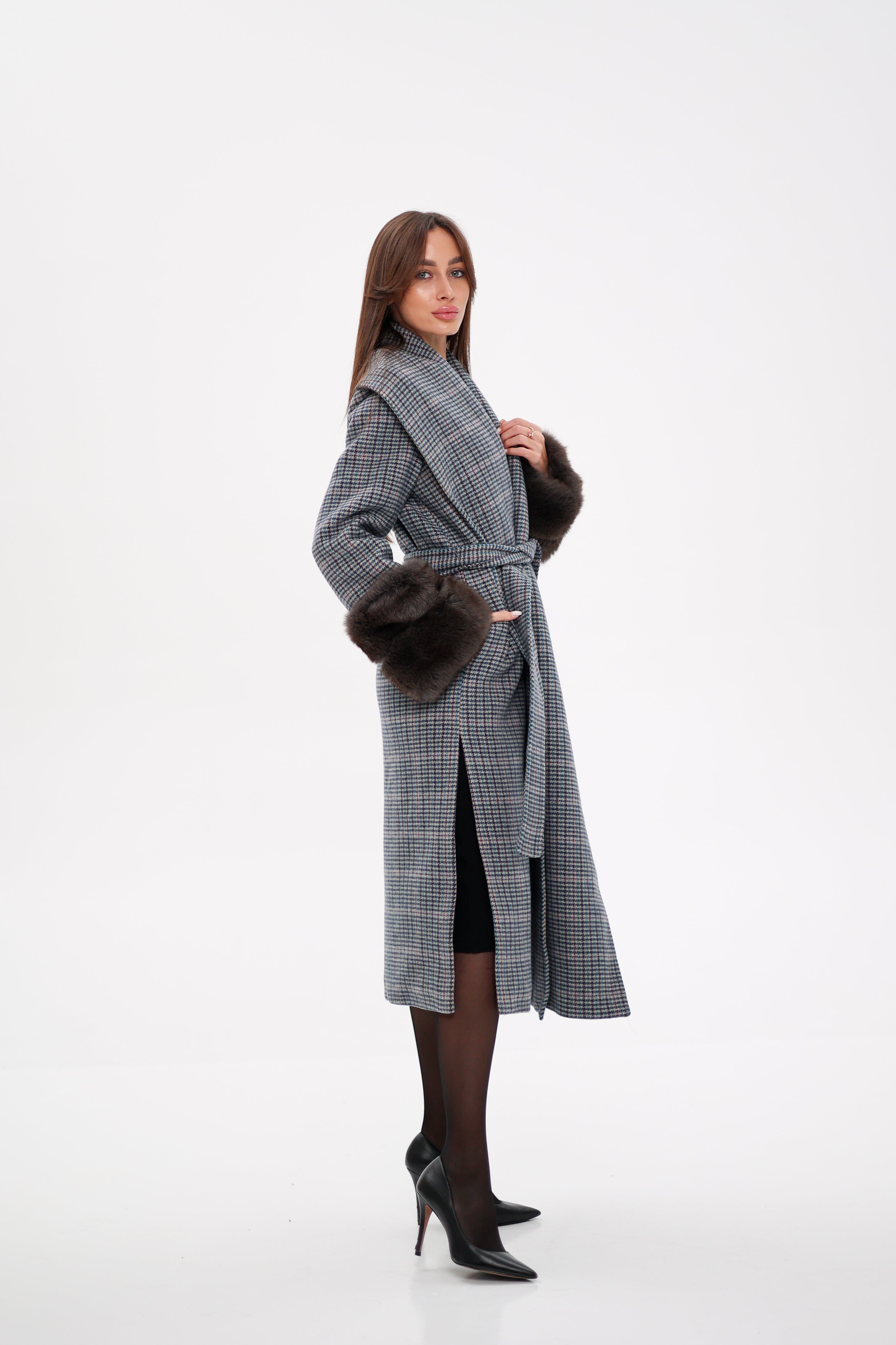 Genuine Polar Fox Fur Virgin Wool Wrap Coat - Energize Trek