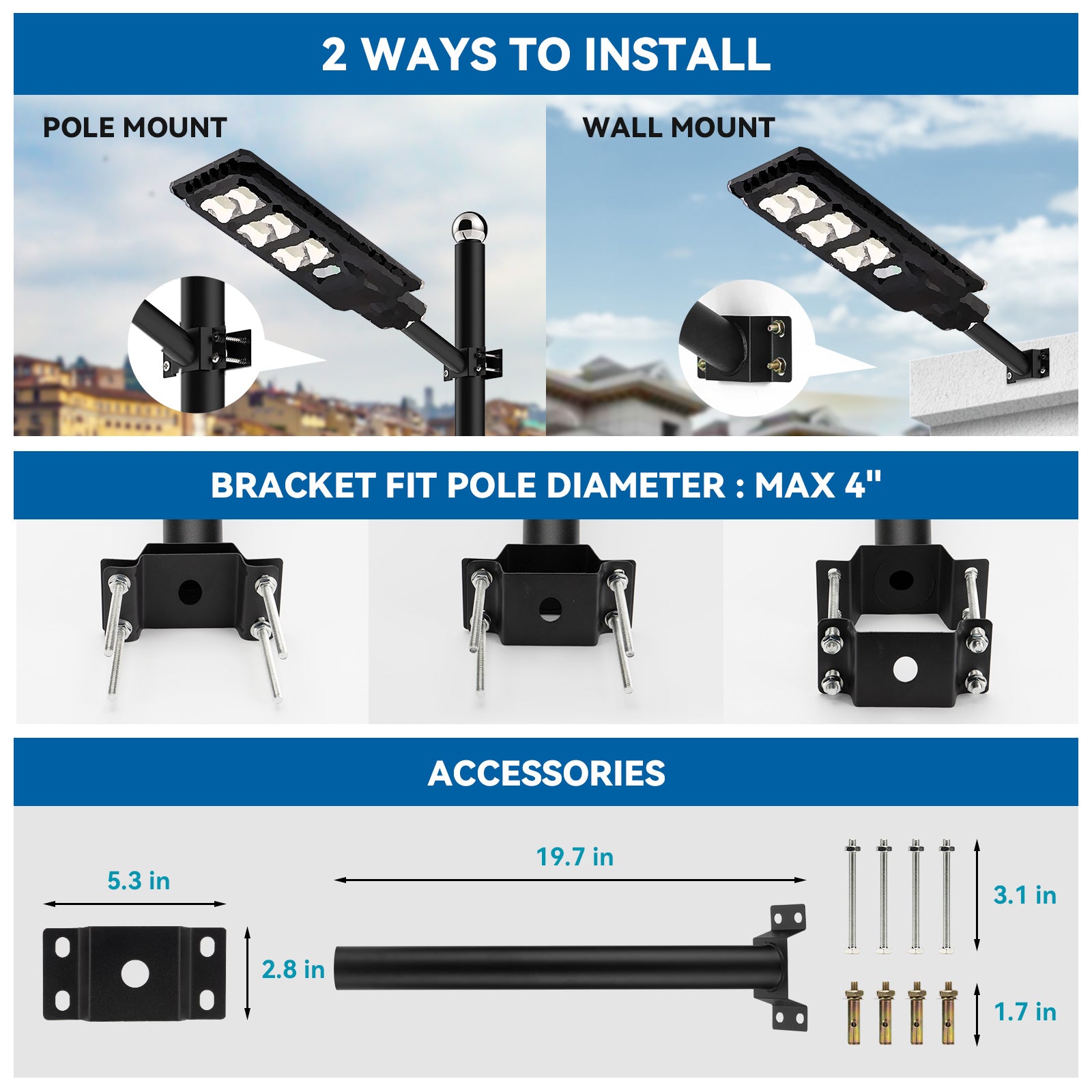 4 Pack Solar Parking lot lights (bracket included)-20,000 lumens - Energize Trek