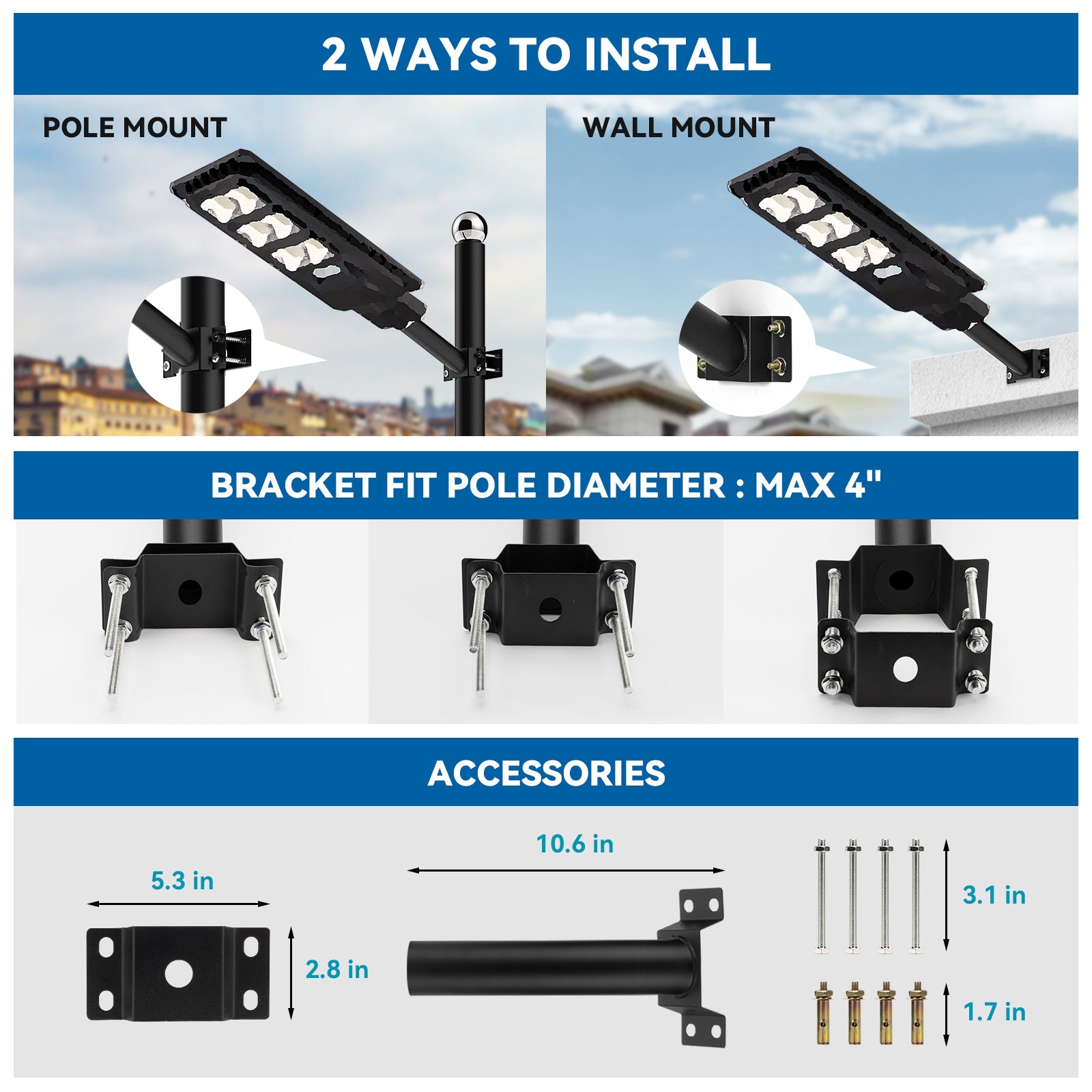 3 Pack 150 W Led solar street lights 15,000 lumens - Energize Trek