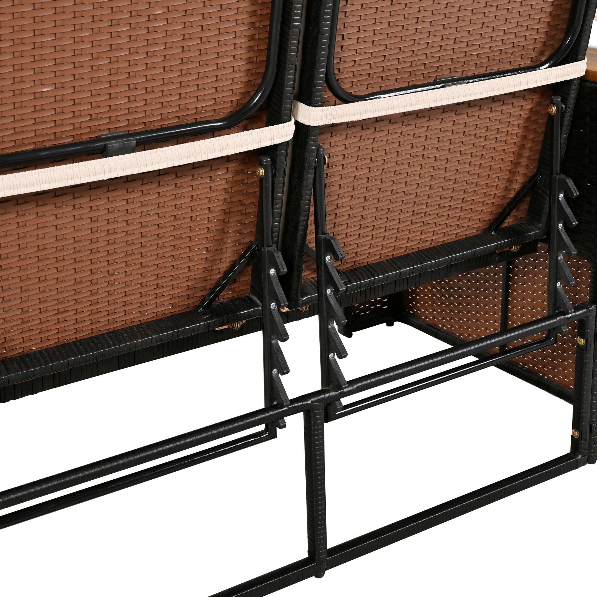 2-Piece Outdoor Rattan Daybed with Bench Lounge Roof Set and Cushions for Poolside, Backyard and Garden - Energize Trek