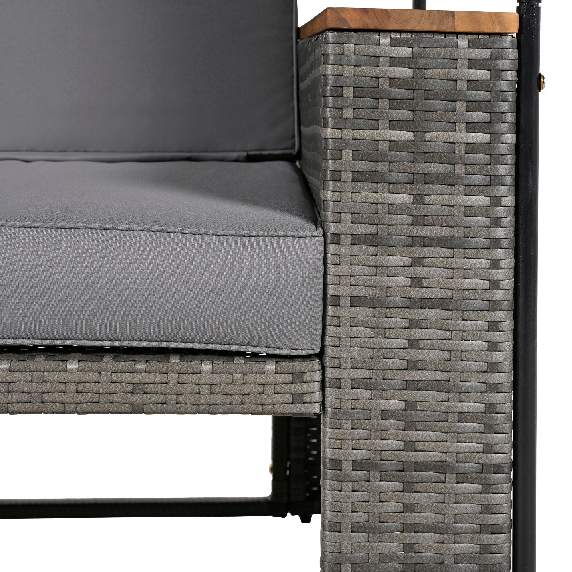 2-Piece Outdoor Rattan Daybed with Bench Lounge Roof Set and Cushions for Poolside, Backyard and Garden - Energize Trek