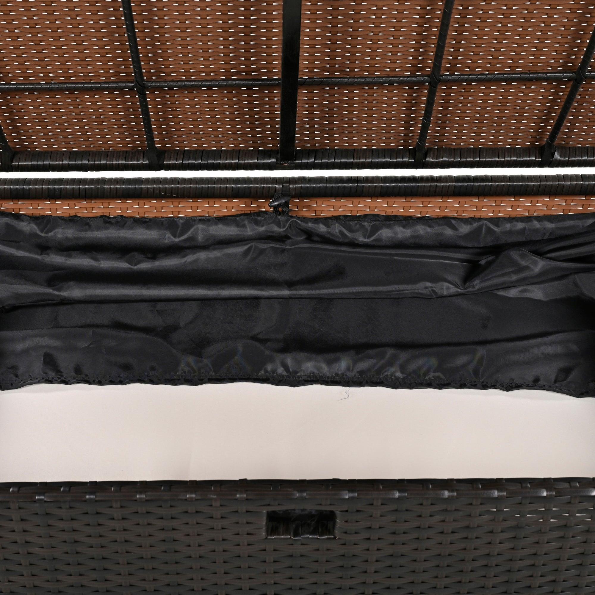 2-Piece Outdoor Rattan Daybed with Bench Lounge Roof Set and Cushions for Poolside, Backyard and Garden - Energize Trek
