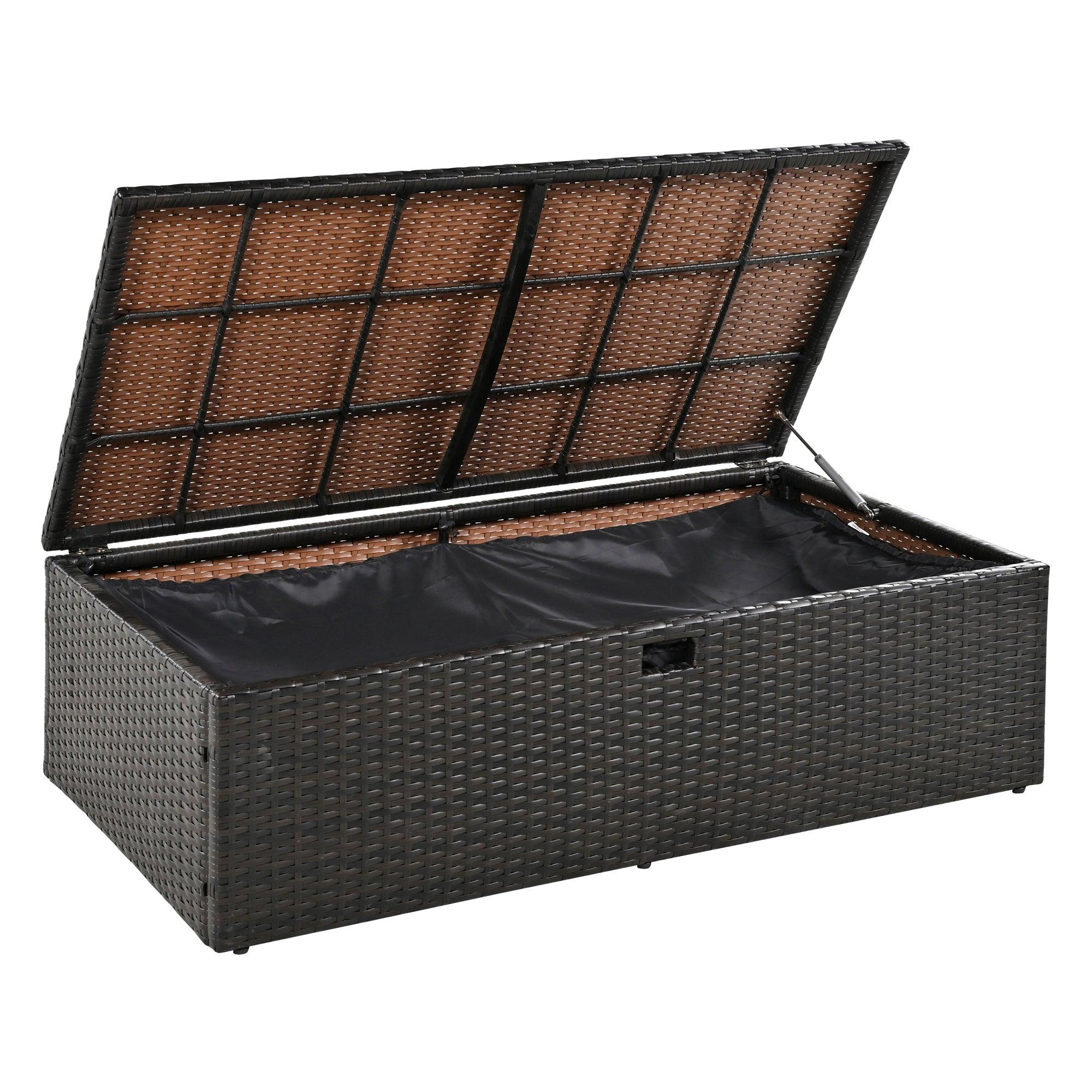 2-Piece Outdoor Rattan Daybed with Bench Lounge Roof Set and Cushions for Poolside, Backyard and Garden - Energize Trek