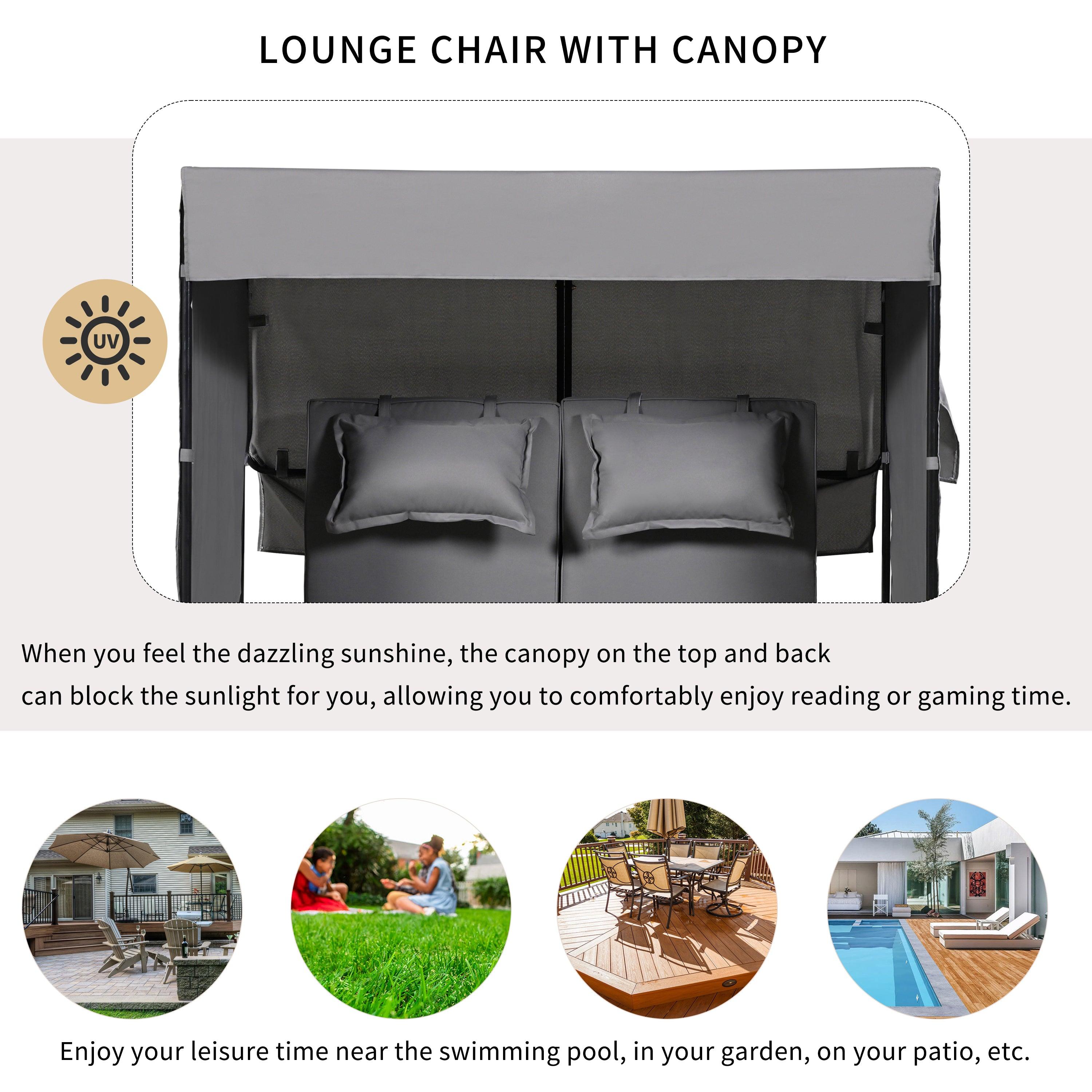 2-Piece Outdoor Rattan Daybed with Bench Lounge Roof Set and Cushions for Poolside, Backyard and Garden - Energize Trek