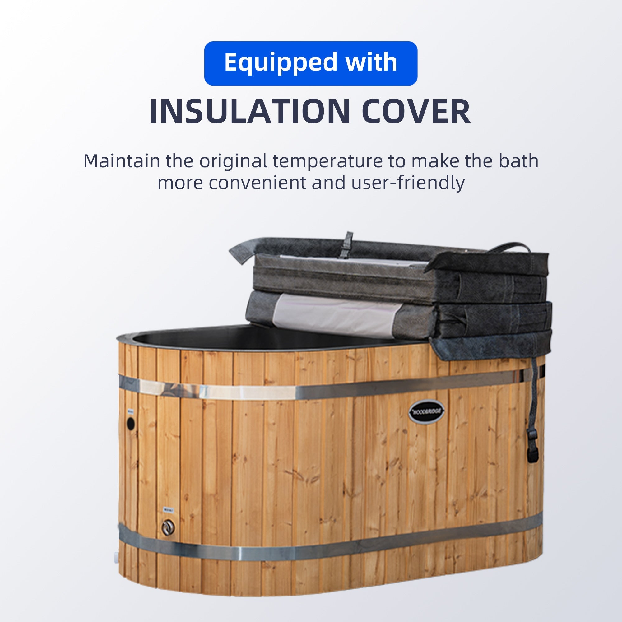 WOODBRIDGE 59" Cold Plunge Tub with 1.3 HP High-Performance Cooling and Heating Chiller in White, Ozone sanitation, Filter circulation system, Insulated Tub Lid, Wood Stool, Wood Seat - Energize Trek