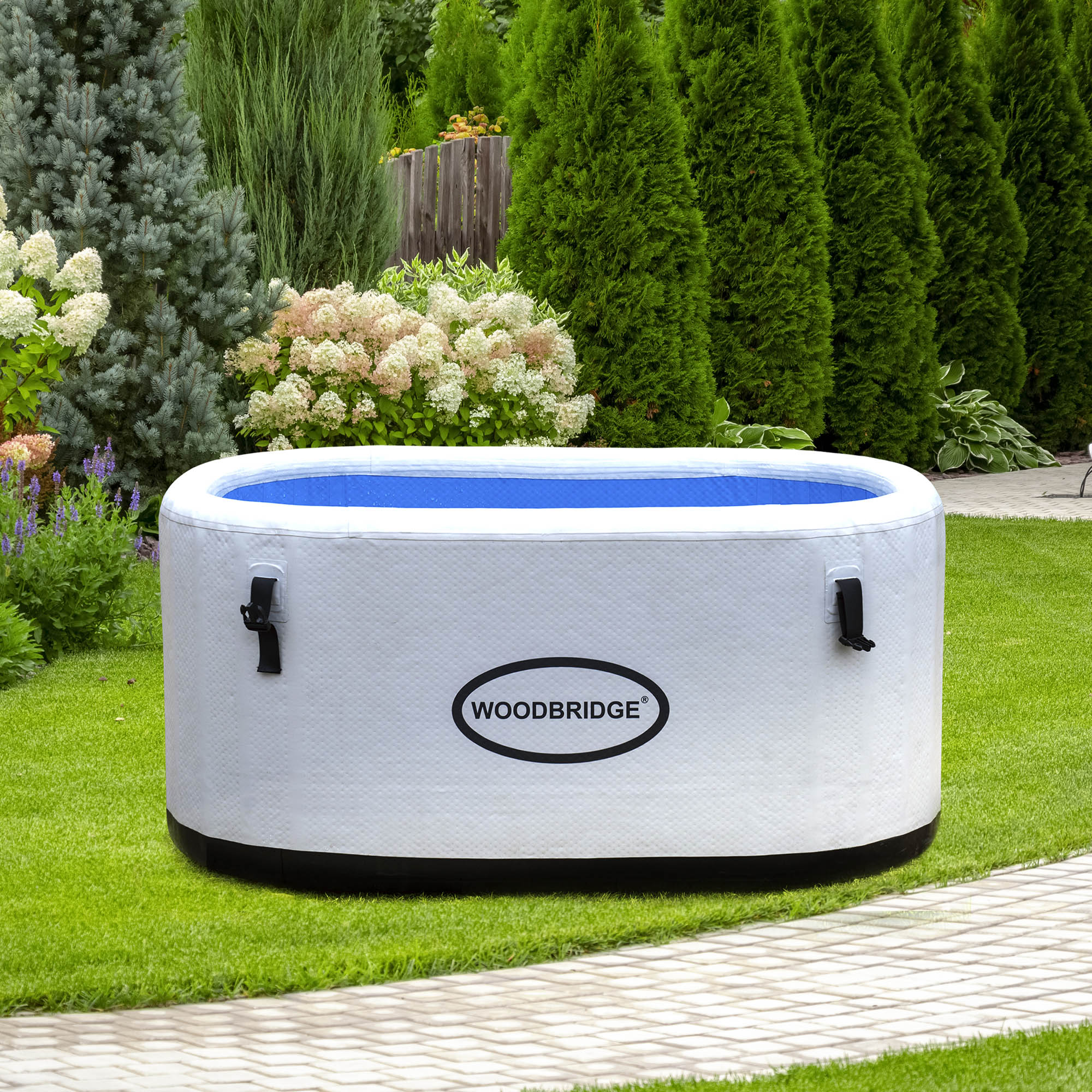 WOODBRIDGE Inflatable Oval Ice Bath Cold Plunge Tub with PVC Insulated Lid, Hand Pump and Repair Kit Included, Anti-Slid Bottom - Energize Trek