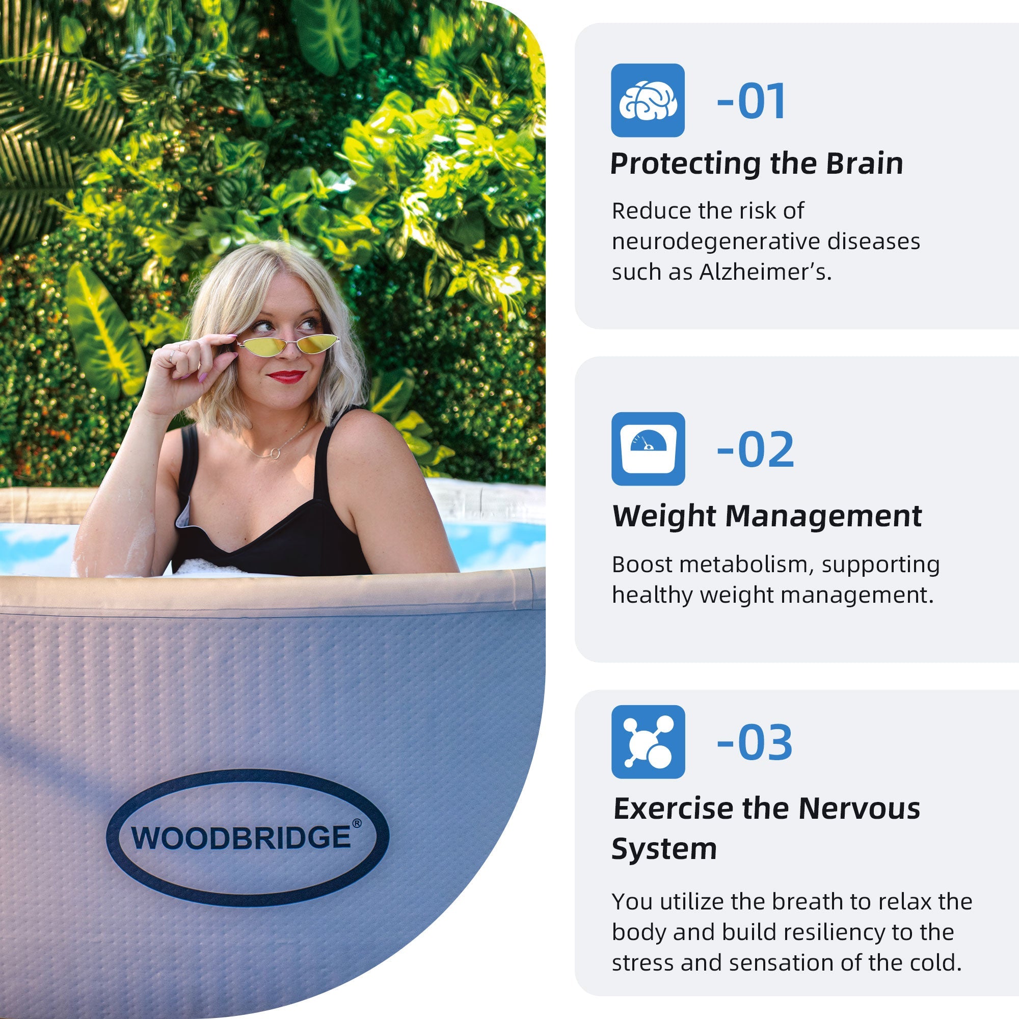 WOODBRIDGE Inflatable Cold Plunge Tub with 1 HP Cooling and Heating Chiller,Filter circulation system, PVC Insulated Lid, Hand Pump and Repair Kit Included, Anti-Slid Bottom - Energize Trek