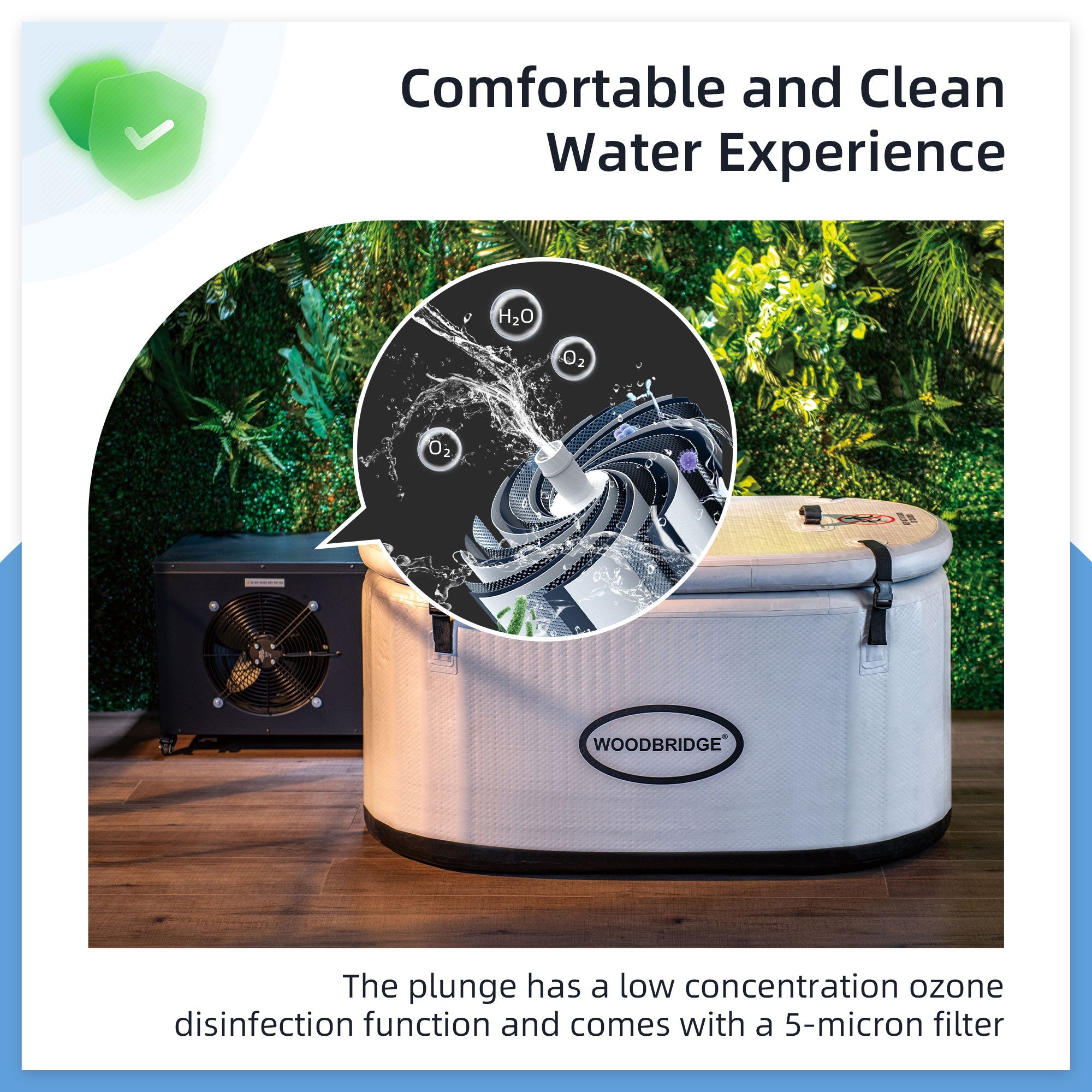WOODBRIDGE Inflatable Cold Plunge Tub with 1 HP Cooling and Heating Chiller,Filter circulation system, PVC Insulated Lid, Hand Pump and Repair Kit Included, Anti-Slid Bottom - Energize Trek