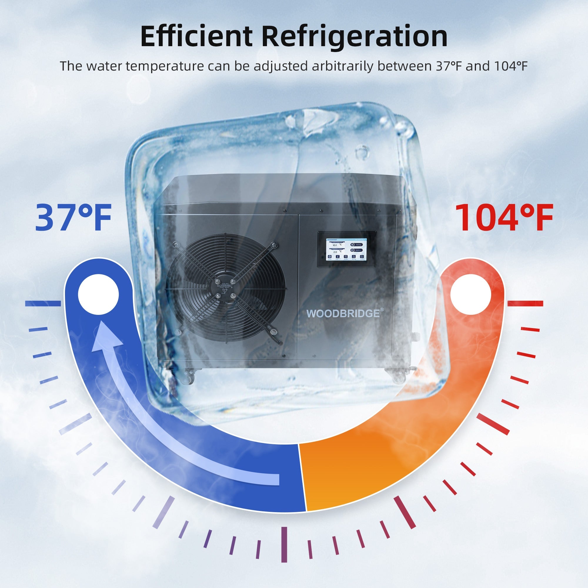 WOODBRIDGE 67" L x 31-1/2" W Freestanding Acrylic Cold Plunge Ice Tub with 1.3 HP High-Performance Chiller for Cooling/Heating, Ozone sanitation, Filter circulation system, Insulated tub cover - Energize Trek
