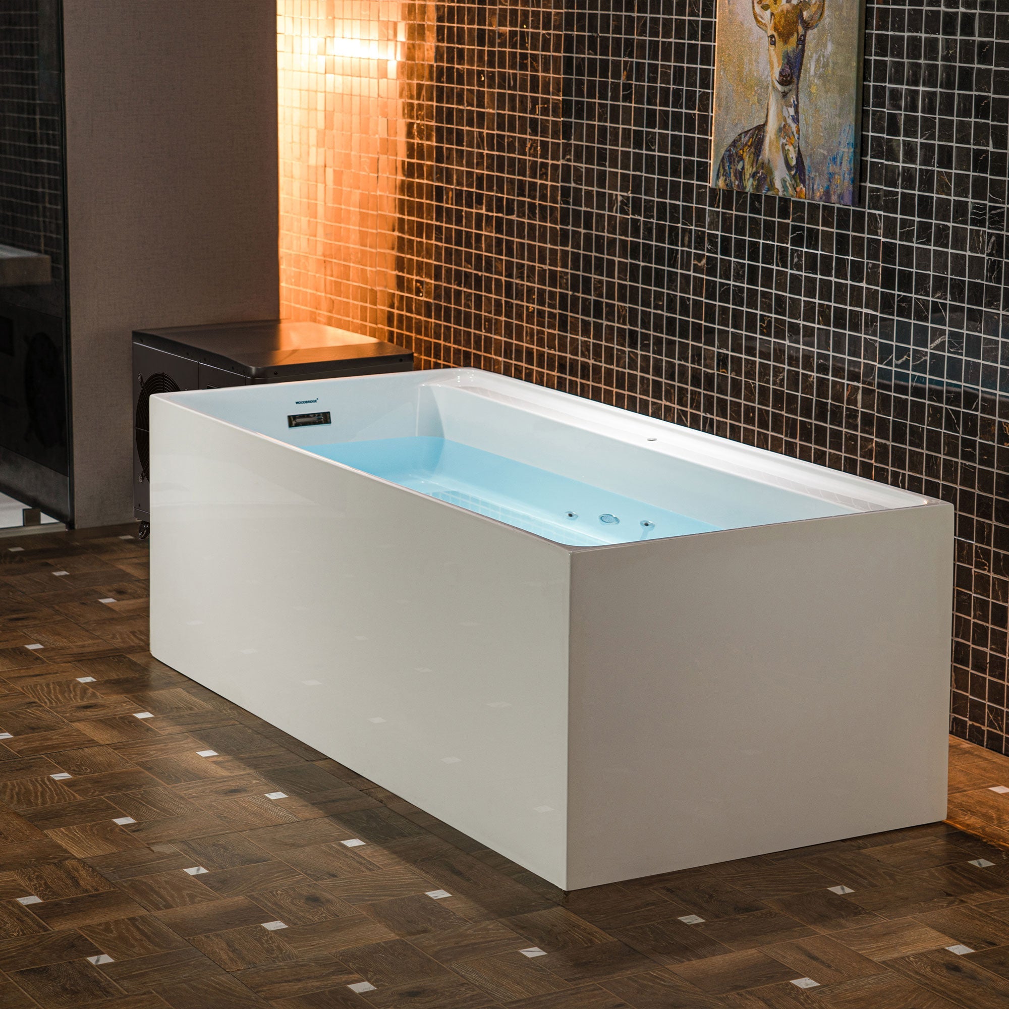 WOODBRIDGE 67" L x 31-1/2" W Freestanding Acrylic Cold Plunge Ice Tub with 1.3 HP High-Performance Chiller for Cooling/Heating, Ozone sanitation, Filter circulation system, Insulated tub cover - Energize Trek