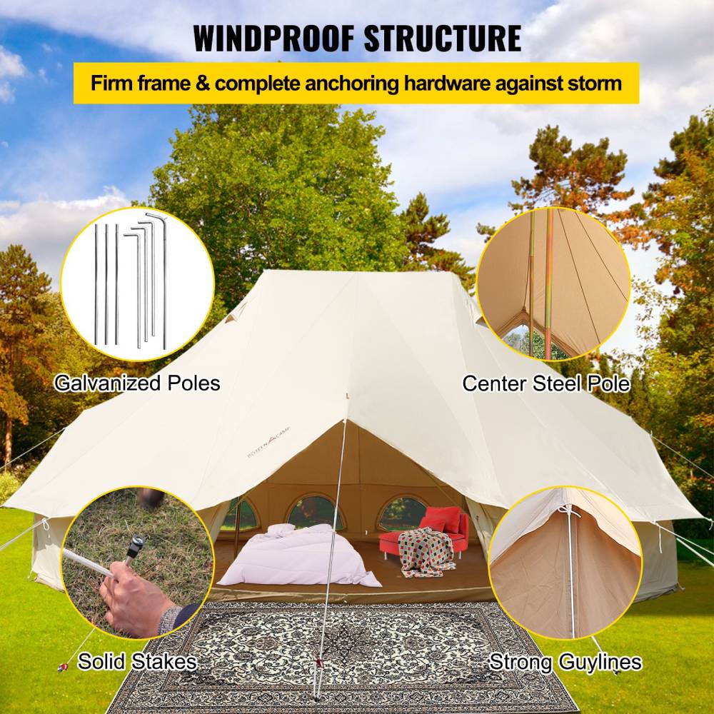 20FT Large Luxury Glamping Yurt Teepee Canvas Camping Tent (SAK37612) - Energize Trek