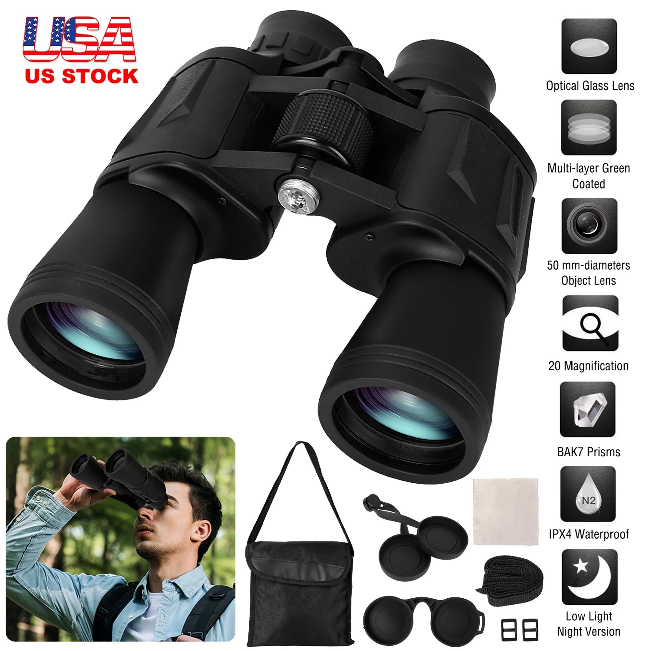 20x50 Binoculars Waterproof High Power - Energize Trek
