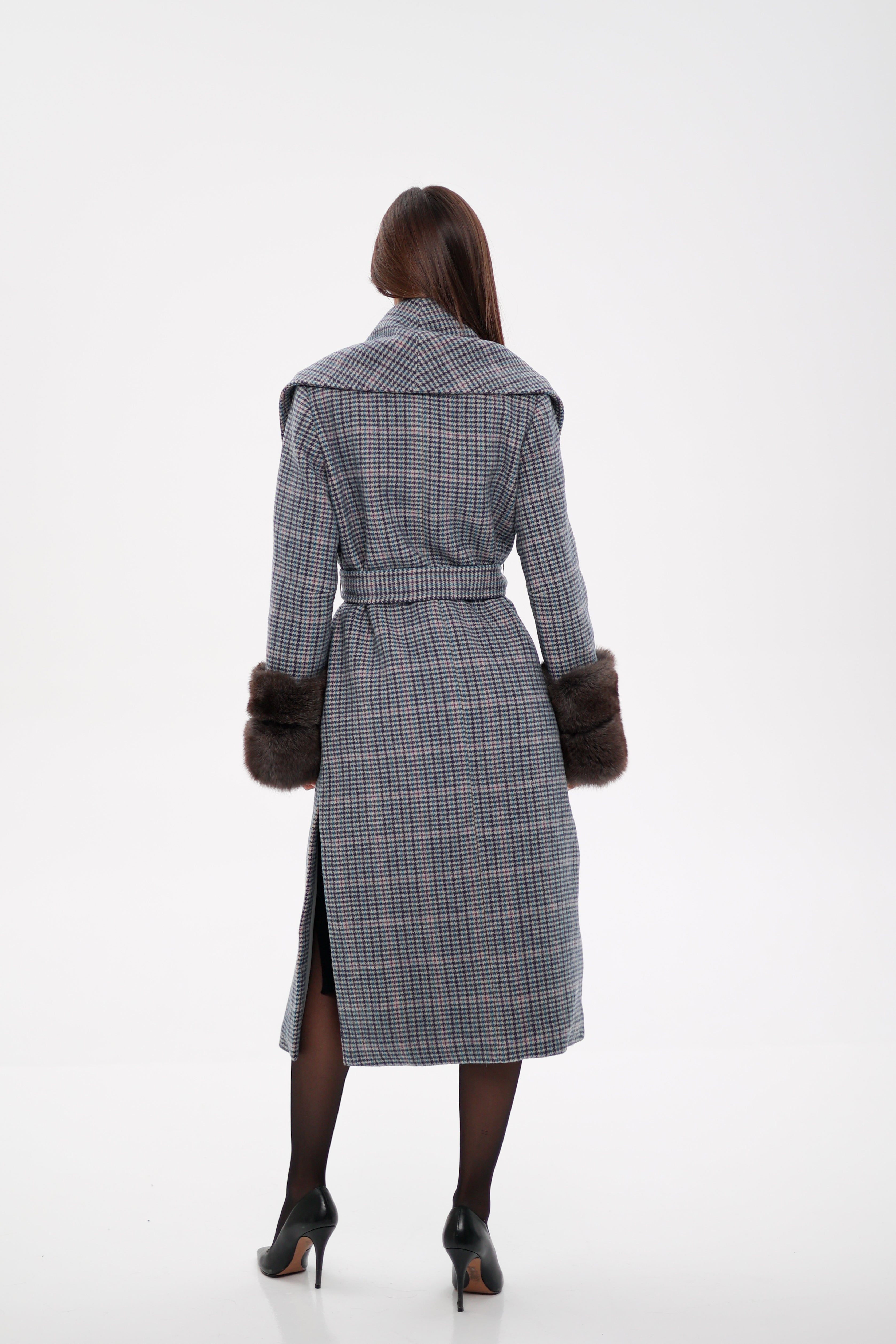 Genuine Polar Fox Fur Virgin Wool Wrap Coat - Energize Trek