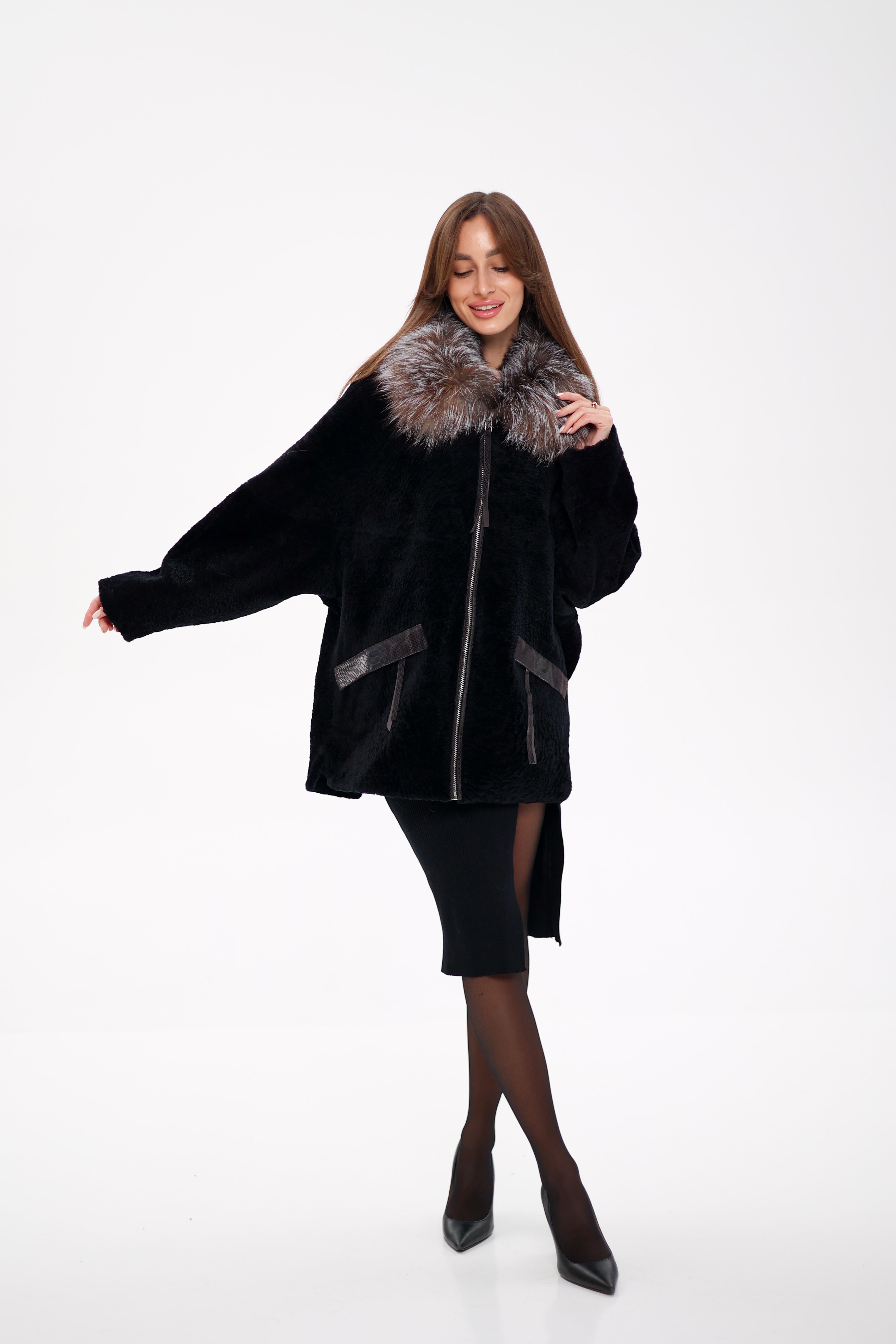 Palermo Genuine Astrakhan Silver Fox Trim Coat - Energize Trek