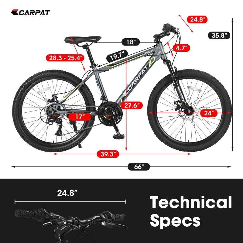 24 Inch Mountain Bike, Suitable For Boys And Girls, Steel Frame, Shimano 21 Speed Mountain Bike, With Dual Disc Brakes And Front Suspension, Banned Platform Temu - Energize Trek