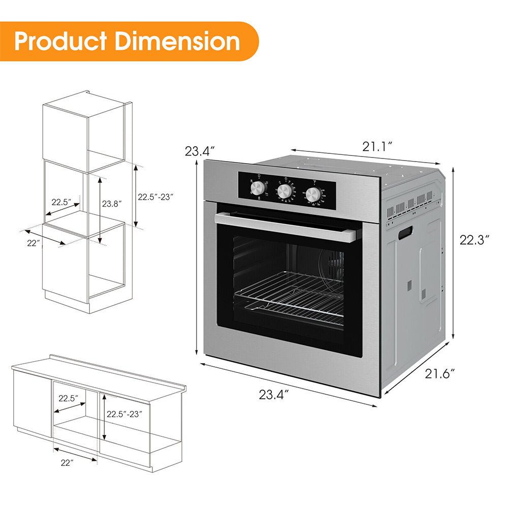 24" Premium High Temperature Single Electric Powered Wall Oven, 2300W (91304862) - Energize Trek