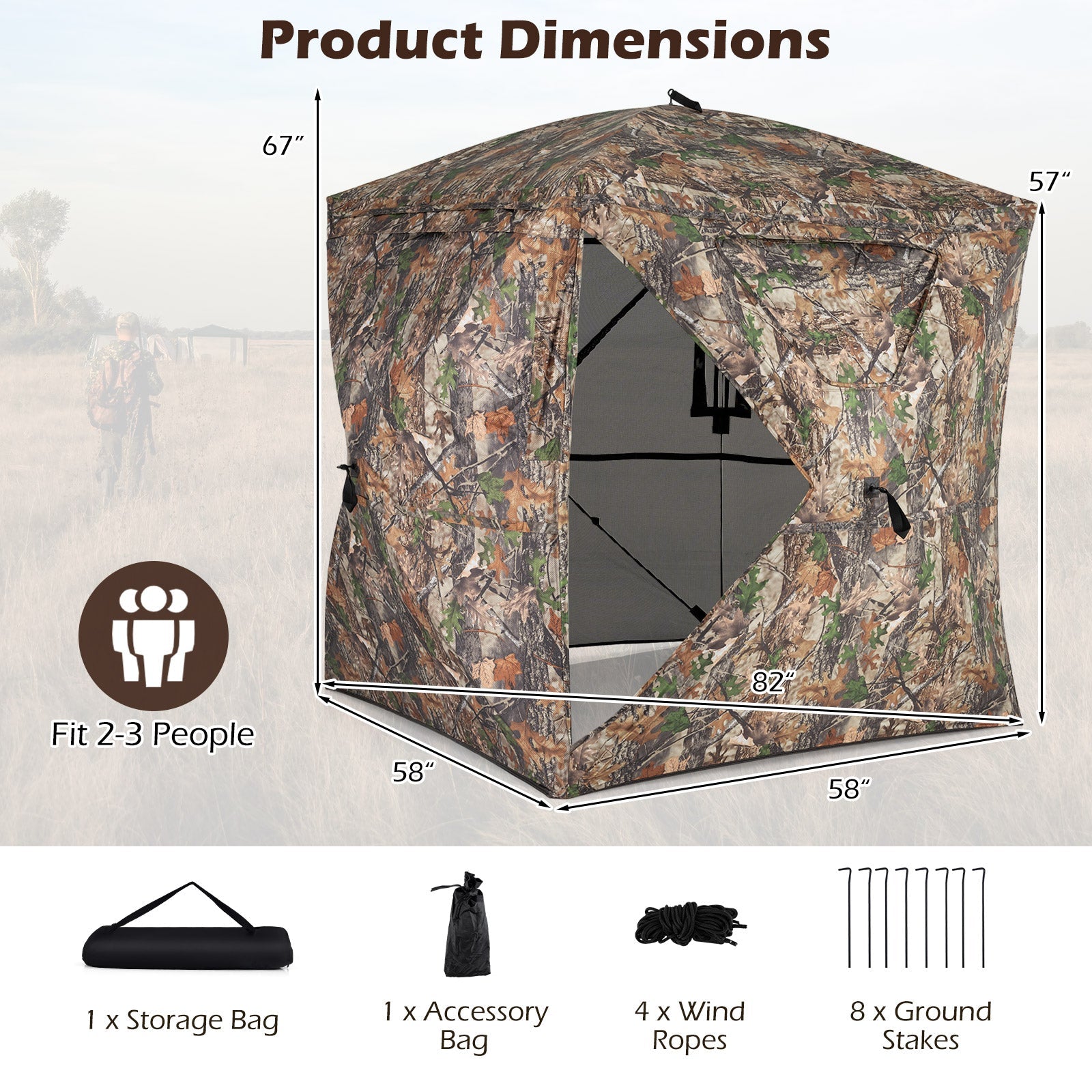270° See Through Hunting Blind Tent with Silent Magnetic Door - Energize Trek