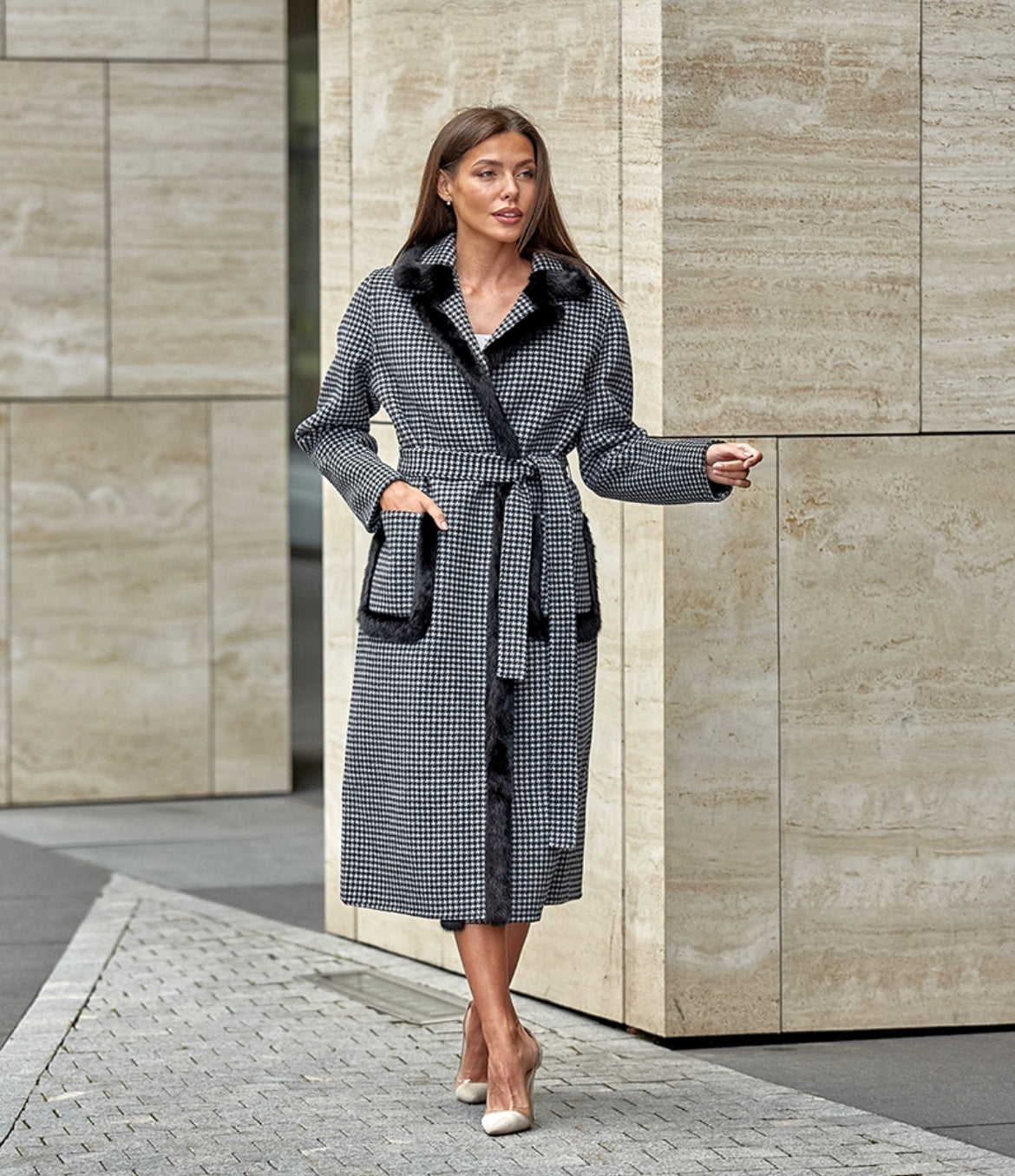 Genuine Scandinavian Mink Fur Trim Wool Coat - Energize Trek